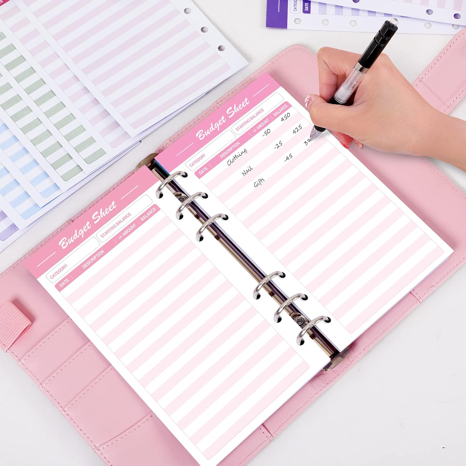 SKYDUE 60pcs Expense Tracker Budget Sheets for A6 Budget Binder,6-Holes Tracking Budget Sheets for Budget Planner