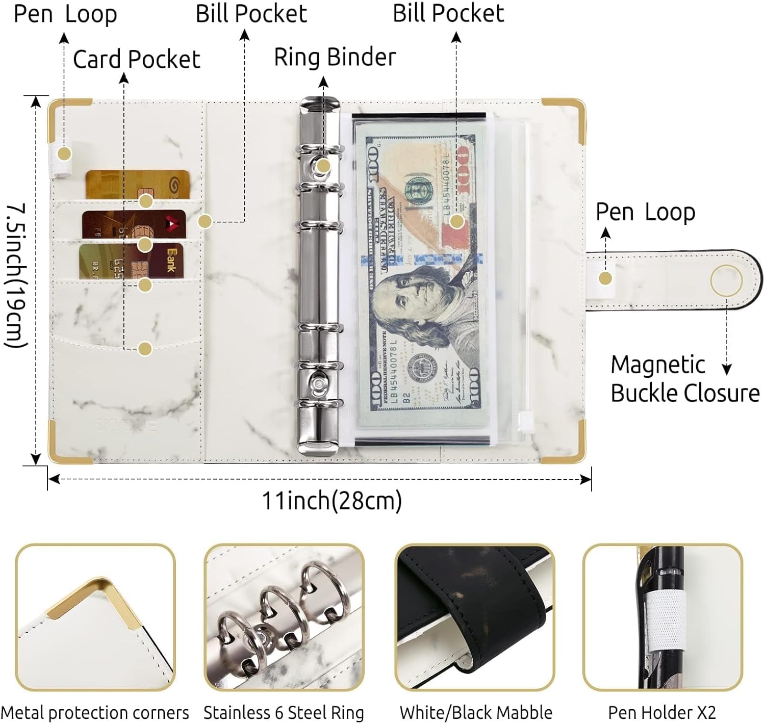 SKYDUE Budget Binder, Money Saving Binder with Zipper Envelopes, Cash Envelopes and Expense Budget Sheets for Budgeting