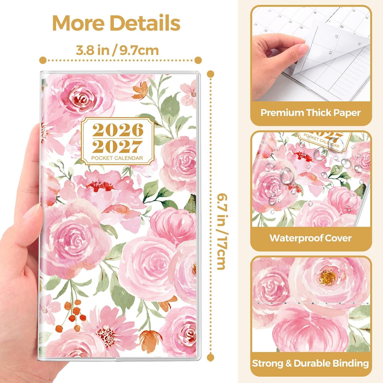 SKYDUE Pocket Calendar 2026-2027, Pocket Monthly Planner Jan 2026 - Dec 2027 for Purse, 6.7" X 3.7" 24-Month Small Planner, Academic Year Calendar, Compact Design with Plastic Sleeve