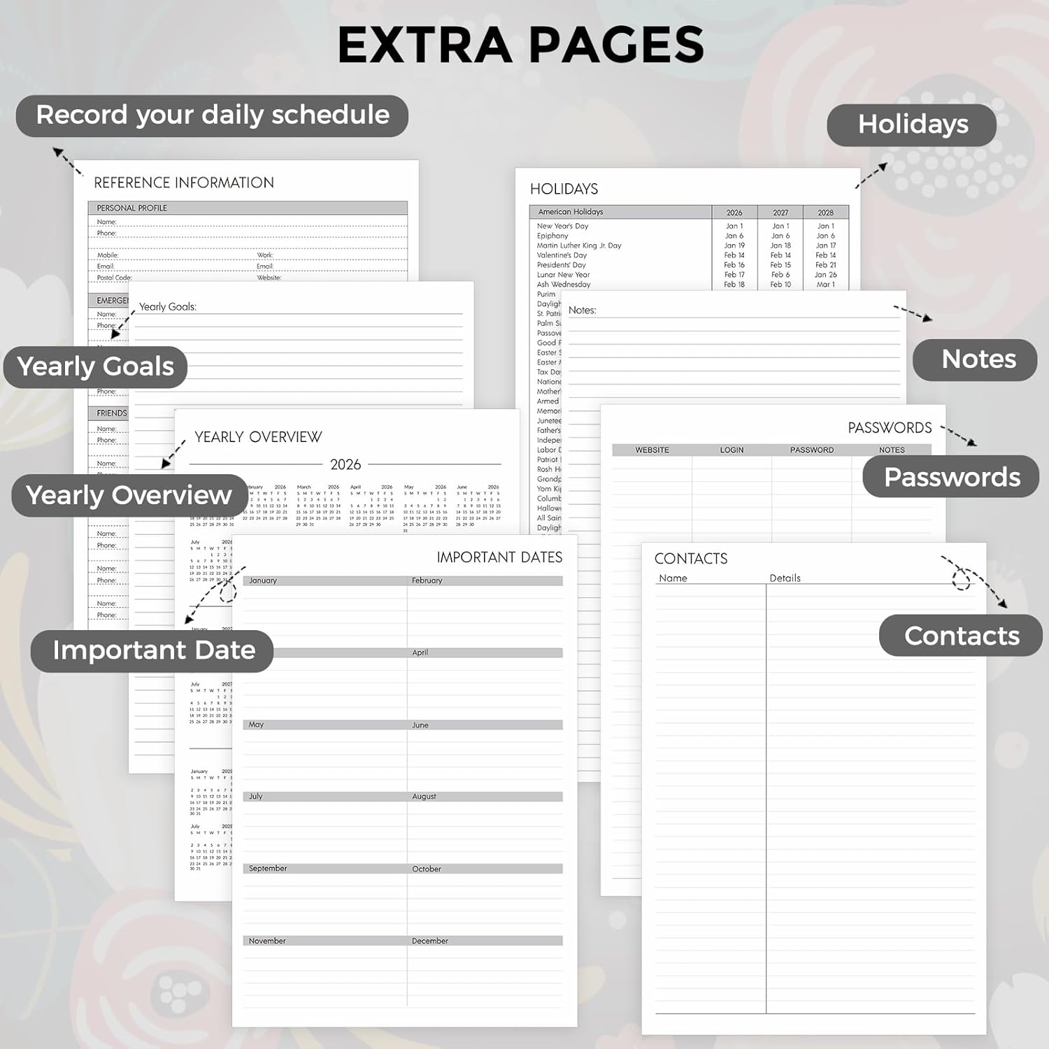 SKYDUE Appointment Book 2026-2027, Academic Hourly Planner from July 2026 - June 2027, 8.5" x 11" Weekly & Monthly Schedule Planner with 15-Minute Interval- Perfect for Daily Planning White Flower