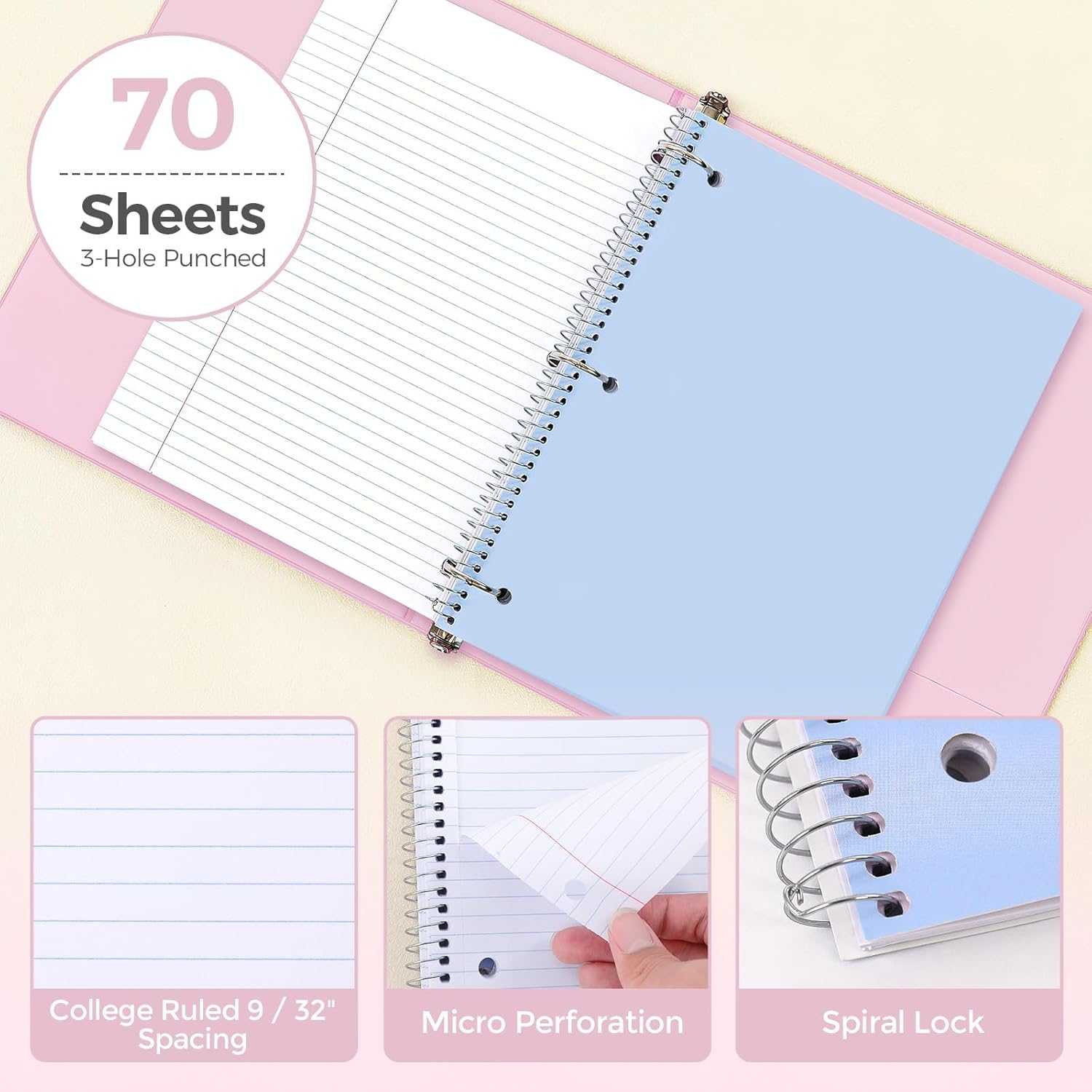 SKYDUE School Supplies Set – 1" 3-Ring Binder, 2 Expanding File Folders, 3 Spiral Notebooks, 8 Tab Dividers & Pencil Pouch – Cute Stationery for High School Stude, College Essentials Purple