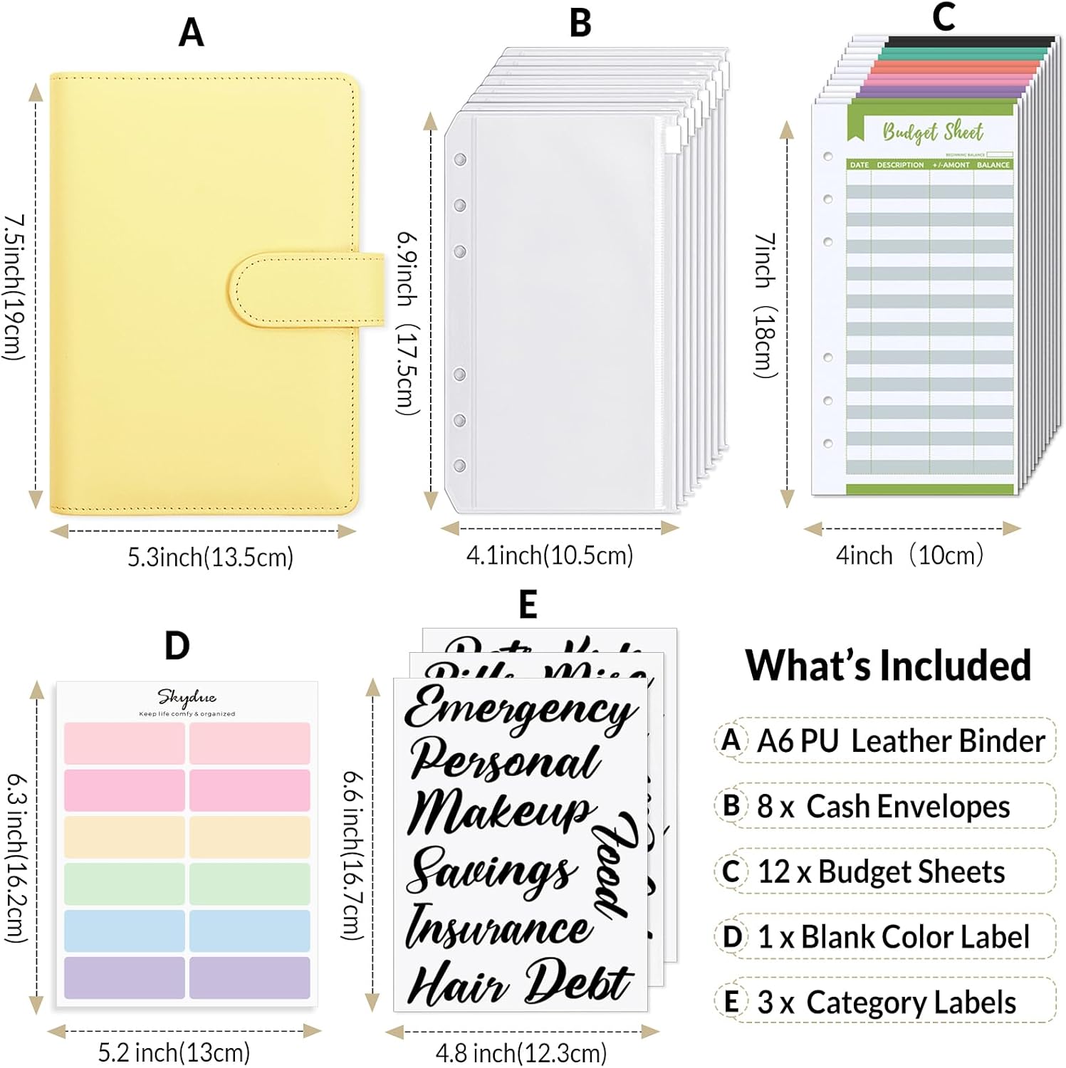 SKYDUE Budget Binder, Money Saving Binder with Zipper Envelopes, Cash Envelopes and Expense Budget Sheets for Budgeting