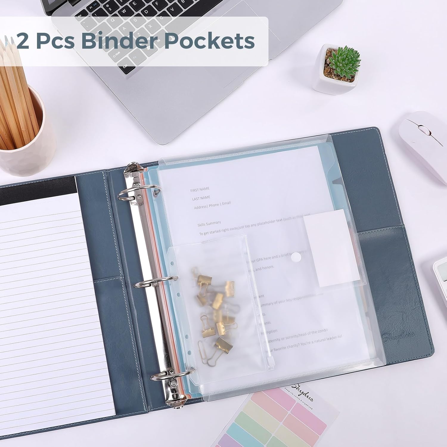 SKYDUE Clipboard Binder with Refillable Notepad, PU Clipboard Folder Includes 5 Dividers with 10 Pockets, Labels, 3 Ring Binder 1 Inch for School Office (Fit Letter Sized Paper),Olivegreen