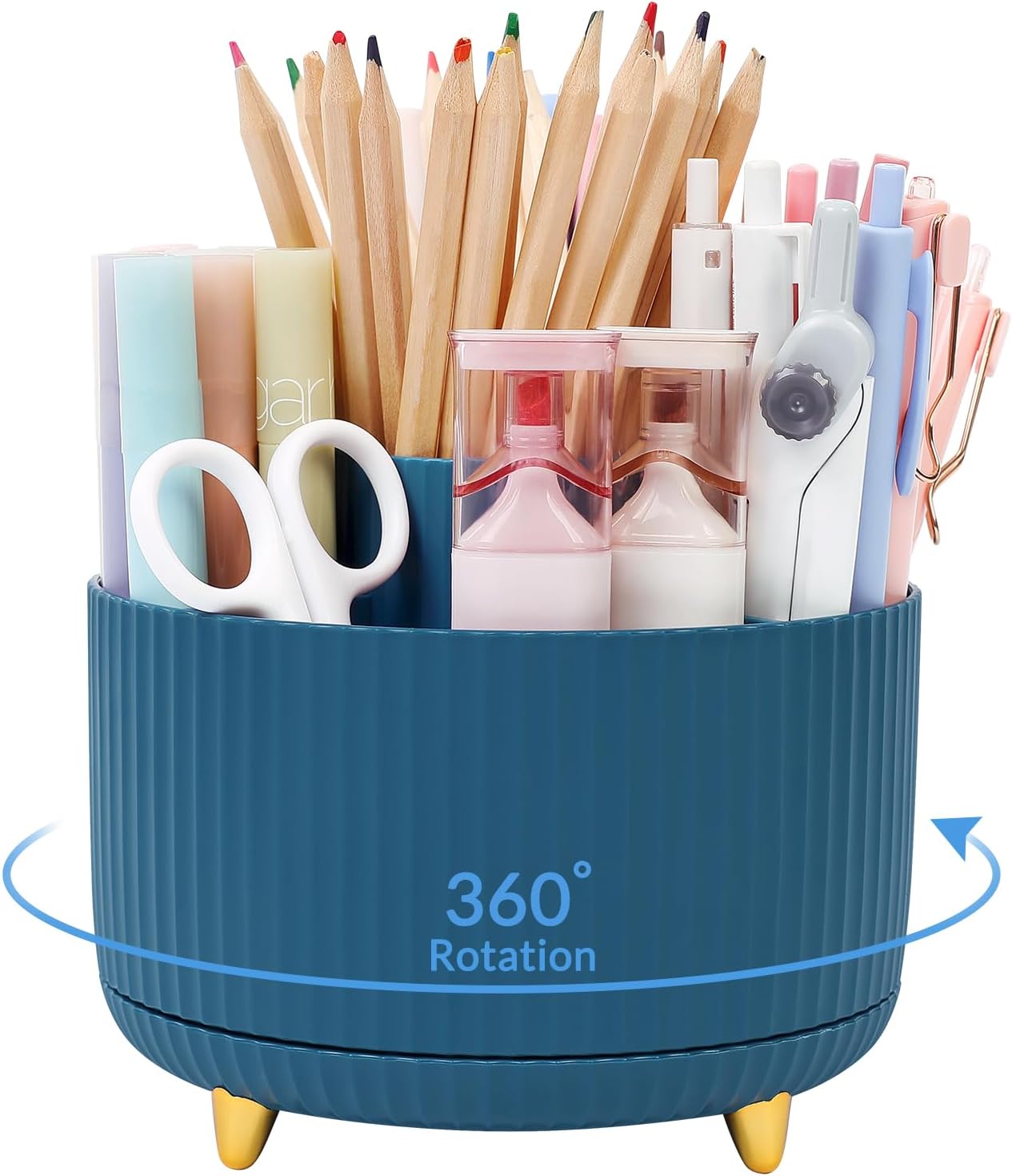 SKYDUE 360 Rotating Plastic Desk Pen Organizer with 5 Slots, Dual-Purpose Art Supply Pencil Cup for Office, School, Home