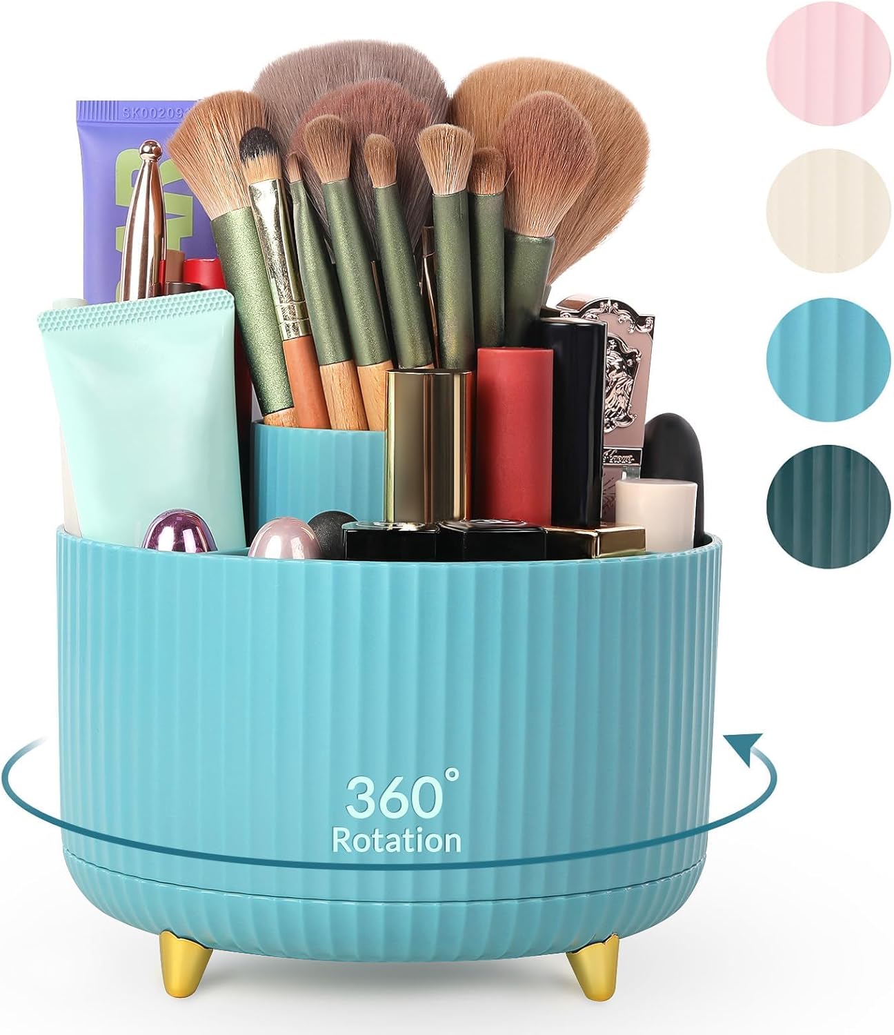 SKYDUE 360 Rotating Plastic Desk Pen Organizer with 5 Slots, Dual-Purpose Art Supply Pencil Cup for Office, School, Home