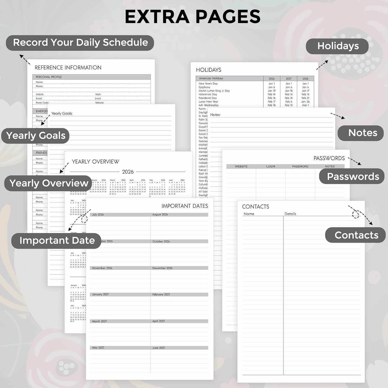 SKYDUE Appointment Book 2026-2027, Academic Hourly Planner from July 2026 - June 2027, 8.5" x 11" Weekly & Monthly Schedule Planner with 15-Minute Interval- Perfect for Daily Planning White Flower