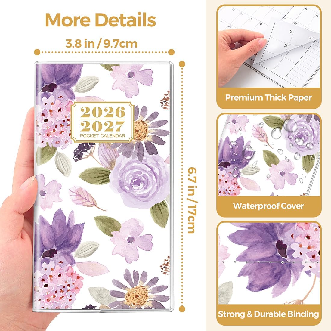 SKYDUE Pocket Calendar 2026-2027, Pocket Monthly Planner Jan 2026 - Dec 2027 for Purse, 6.7" X 3.7" 24-Month Small Planner, Academic Year Calendar, Compact Design with Plastic Sleeve