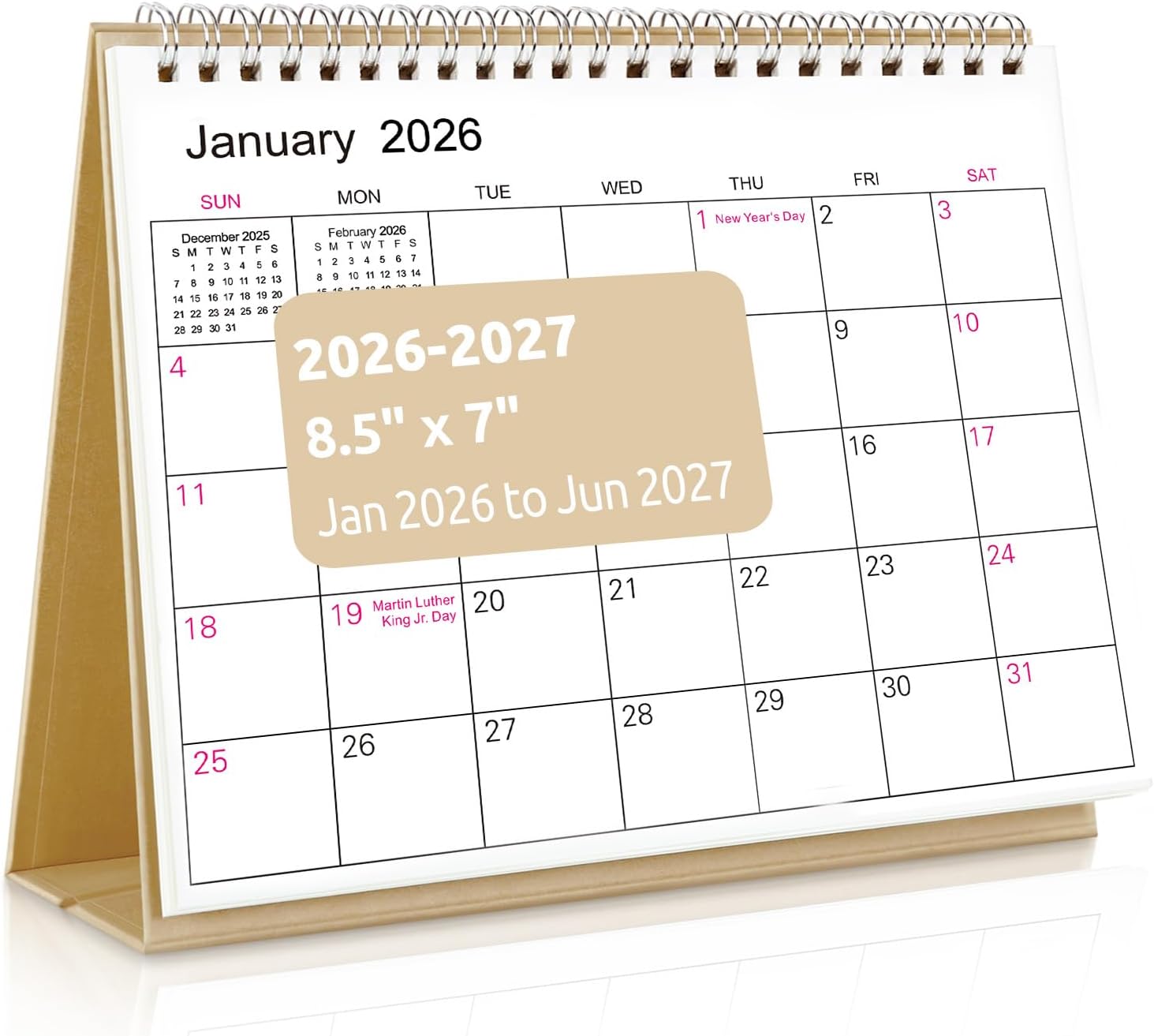 SKYDUE Small Desk Calendar 2026-2027, Apr. 2026 to Dec. 2027, 21 Months Small Desk Calendar with Planner Stickers, 8.5" x 7" Desktop Calendar Planner, Kraft