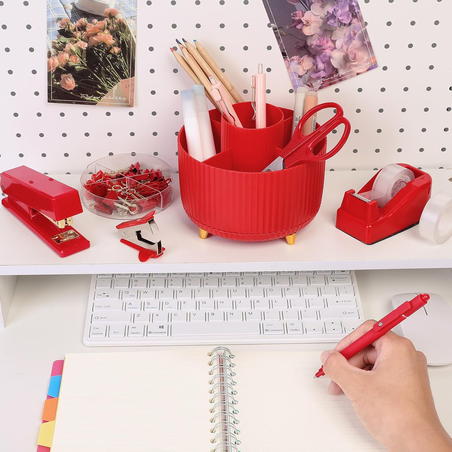 SKYDUE Pink Office Desk Accessories, Pink Office Supplies, Stapler, Tape Dispenser, Scissors, Clips and 1000pcs Staples,Office Supplies for Desk for Women