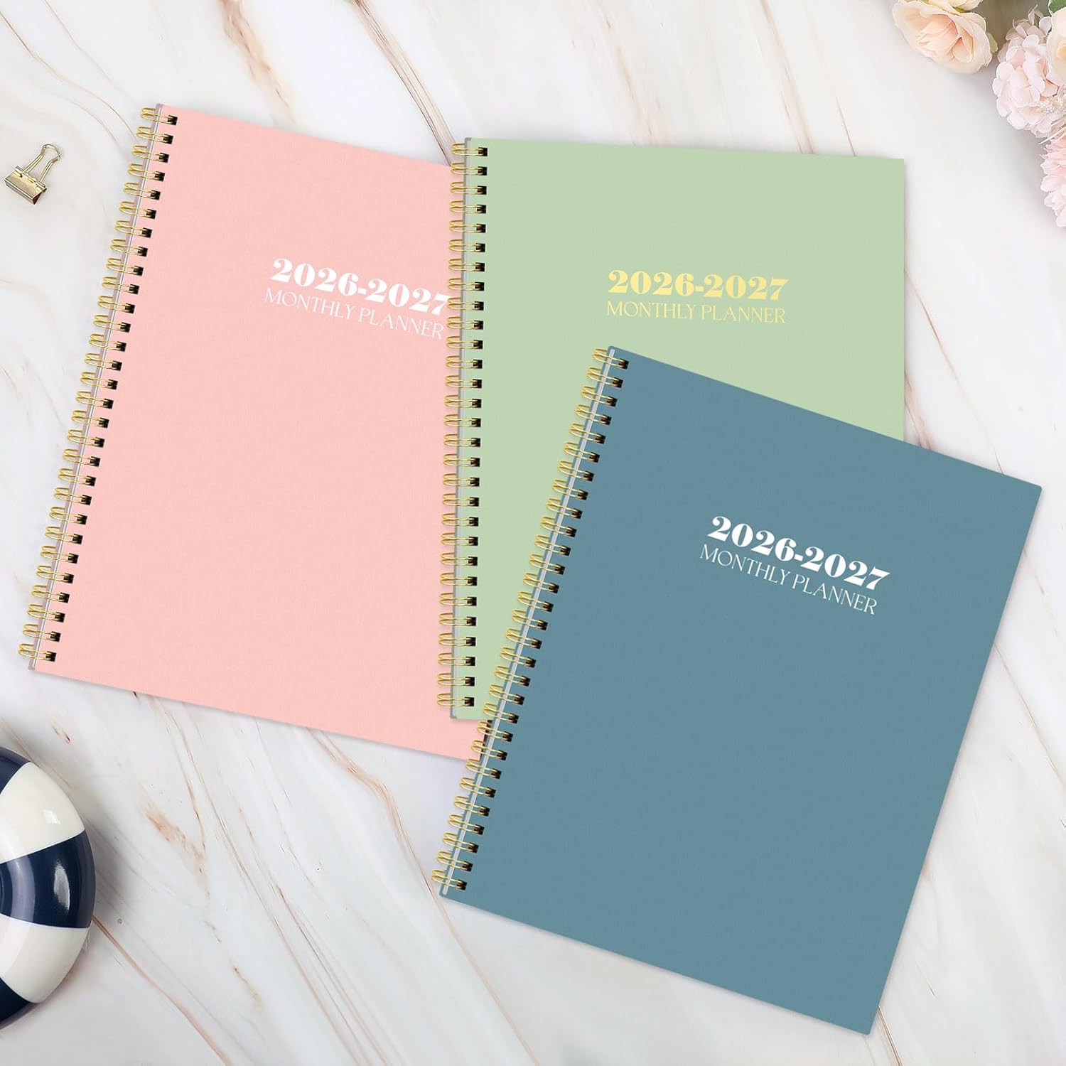 SKYDUE Monthly Planner 2026-2027, 24 Months Calendar Planner 2026-2027, 7.5" x 10" B5 Planner, Twin-wire Spiral Bound, Durable Waterproof Cover, Thick No-Bleed Paper, Floral
