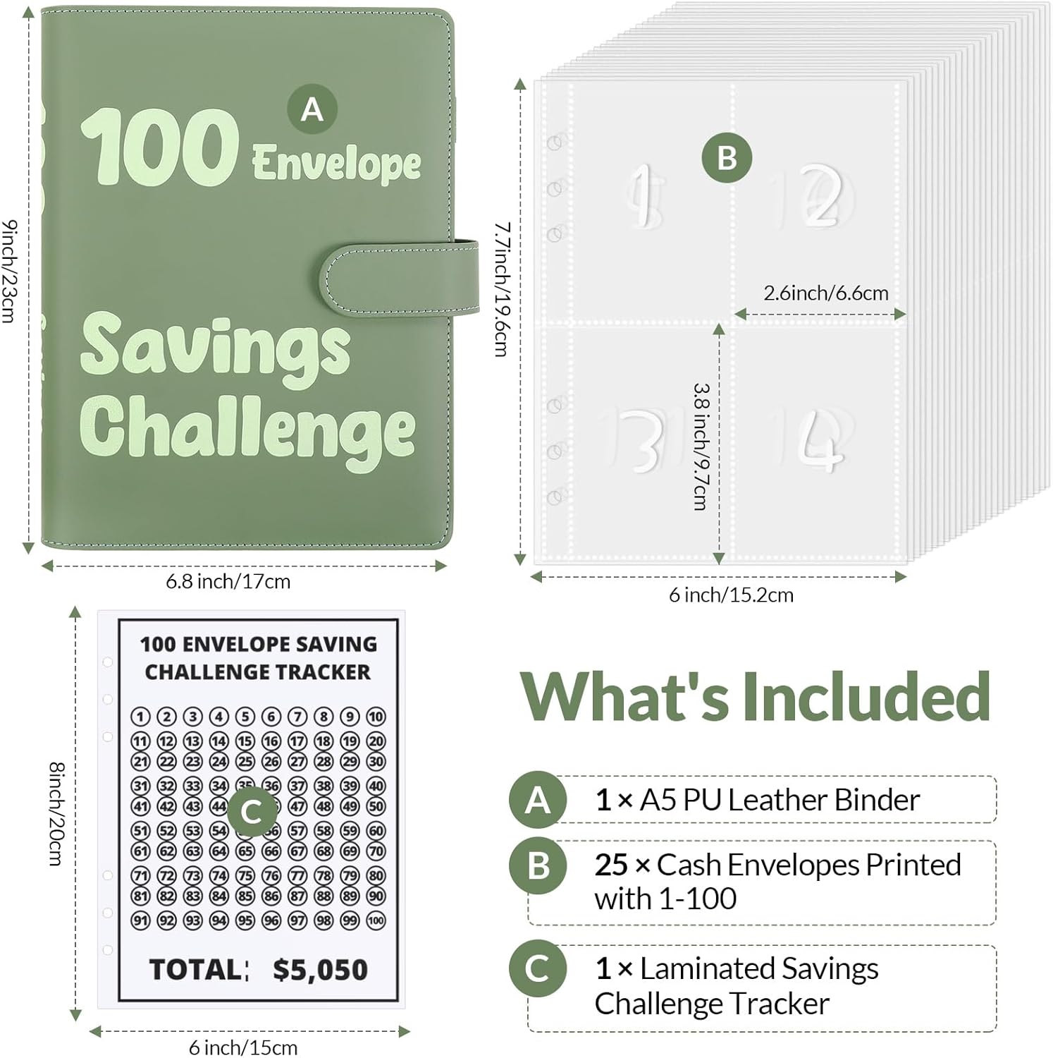 SKYDUE 100 Envelopes Money Savin Challenge Binder, A5 Money Saving Budget Binder with Cash Envelopes - Savings Challenges Book to Save $5,050