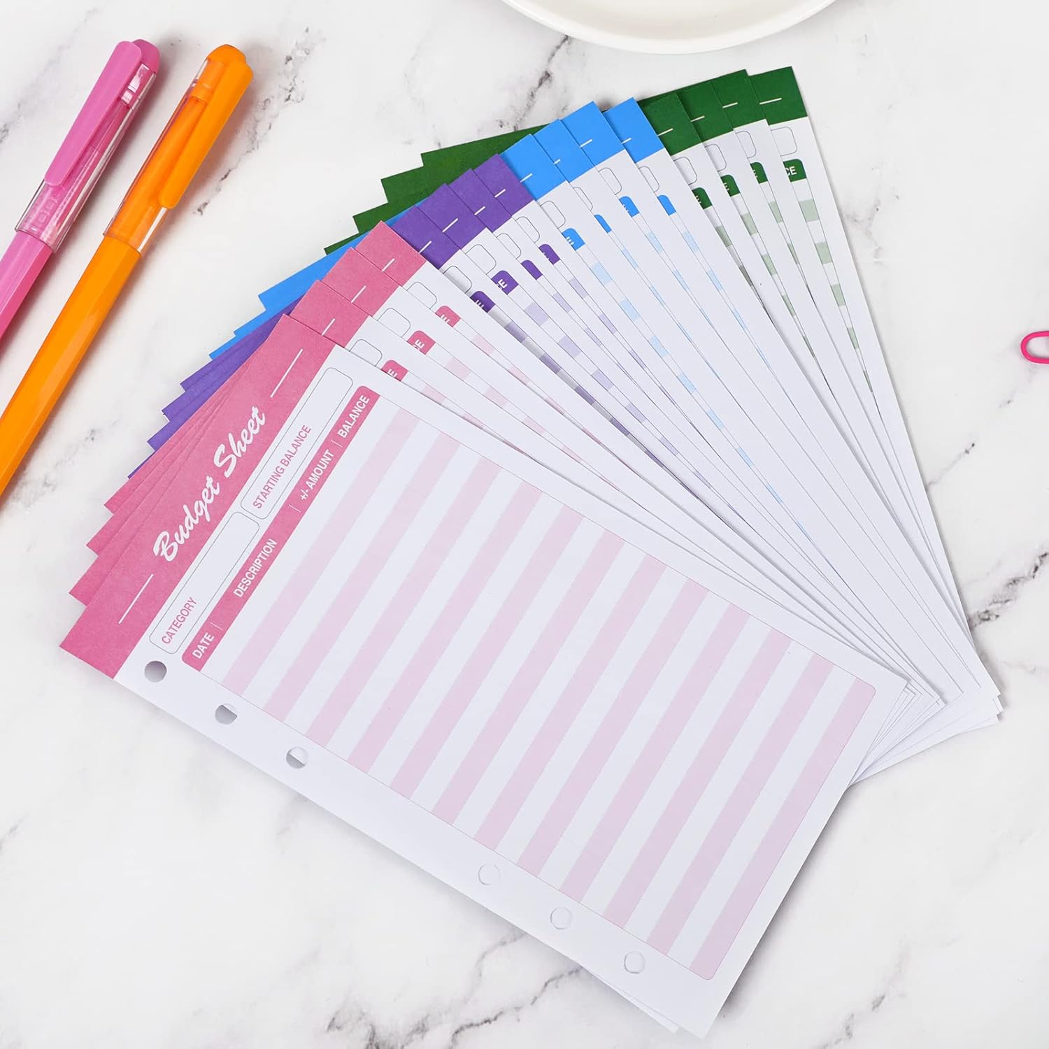 SKYDUE 60pcs Expense Tracker Budget Sheets for A6 Budget Binder,6-Holes Tracking Budget Sheets for Budget Planner