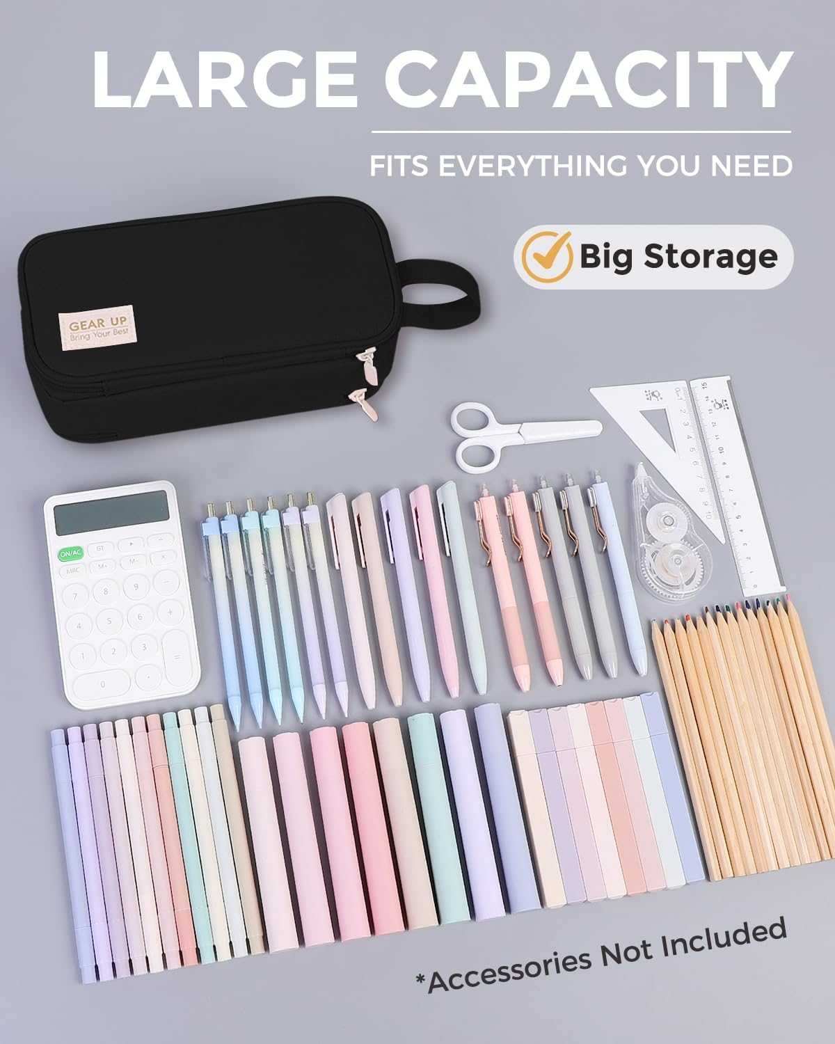SKYDUE Large Capacity Pencil Case with 3 Compartments, Canvas Stationery Bag with Handle for Students Adults, Aesthetic Pen Holder Organizer for Office School Supplies, Purple