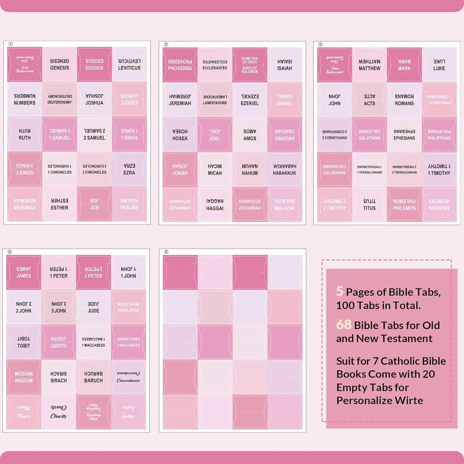 SKYDUE Bible Tabs: 100 Laminated Study Tabs for Women & Men, Pink