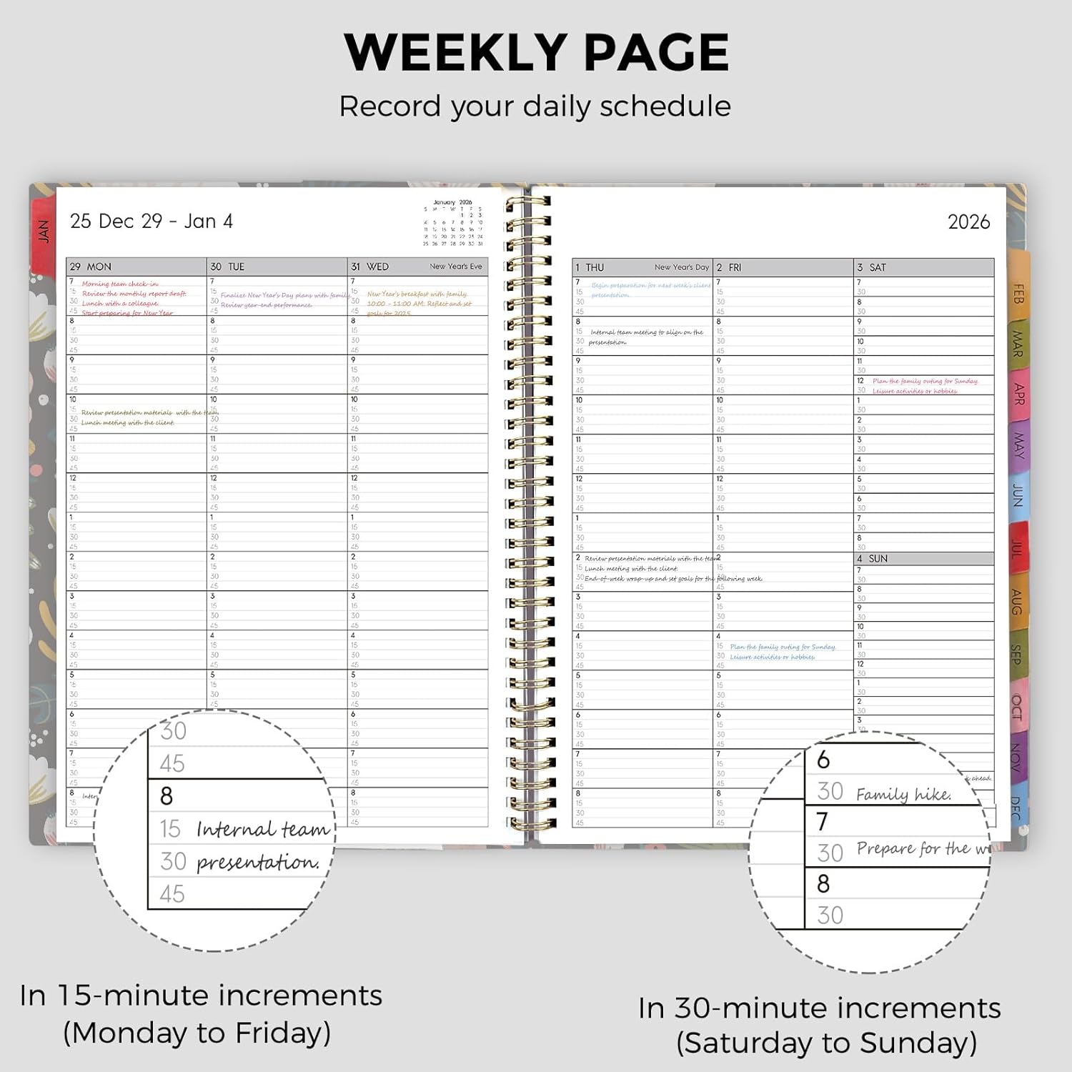 SKYDUE Appointment Book 2026-2027, Academic Hourly Planner from July 2026 - June 2027, 8.5" x 11" Weekly & Monthly Schedule Planner with 15-Minute Interval- Perfect for Daily Planning White Flower