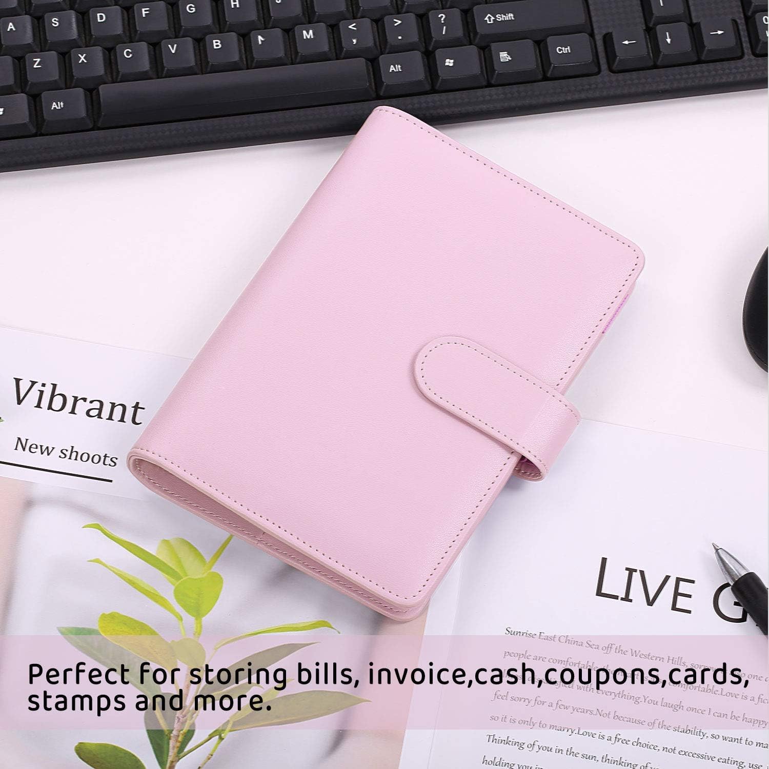SKYDUE Budget Binder with 8pcs Zipper Envelopes,Money Organizer for Cash with 12pcs Expense Sheets & 24 Rose Gold Sticky Labels