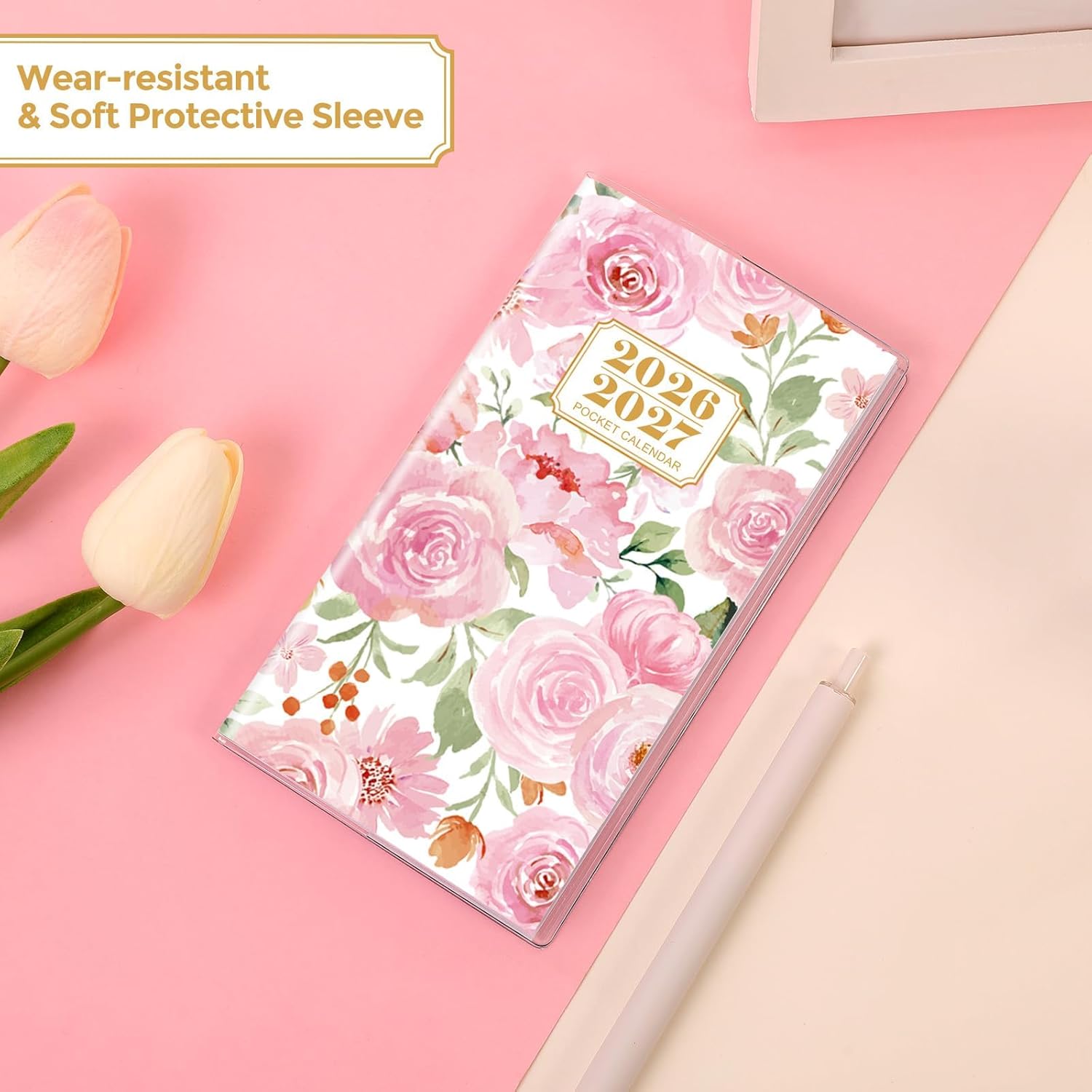 SKYDUE Pocket Calendar 2026-2027, Pocket Monthly Planner Jan 2026 - Dec 2027 for Purse, 6.7" X 3.7" 24-Month Small Planner, Academic Year Calendar, Compact Design with Plastic Sleeve