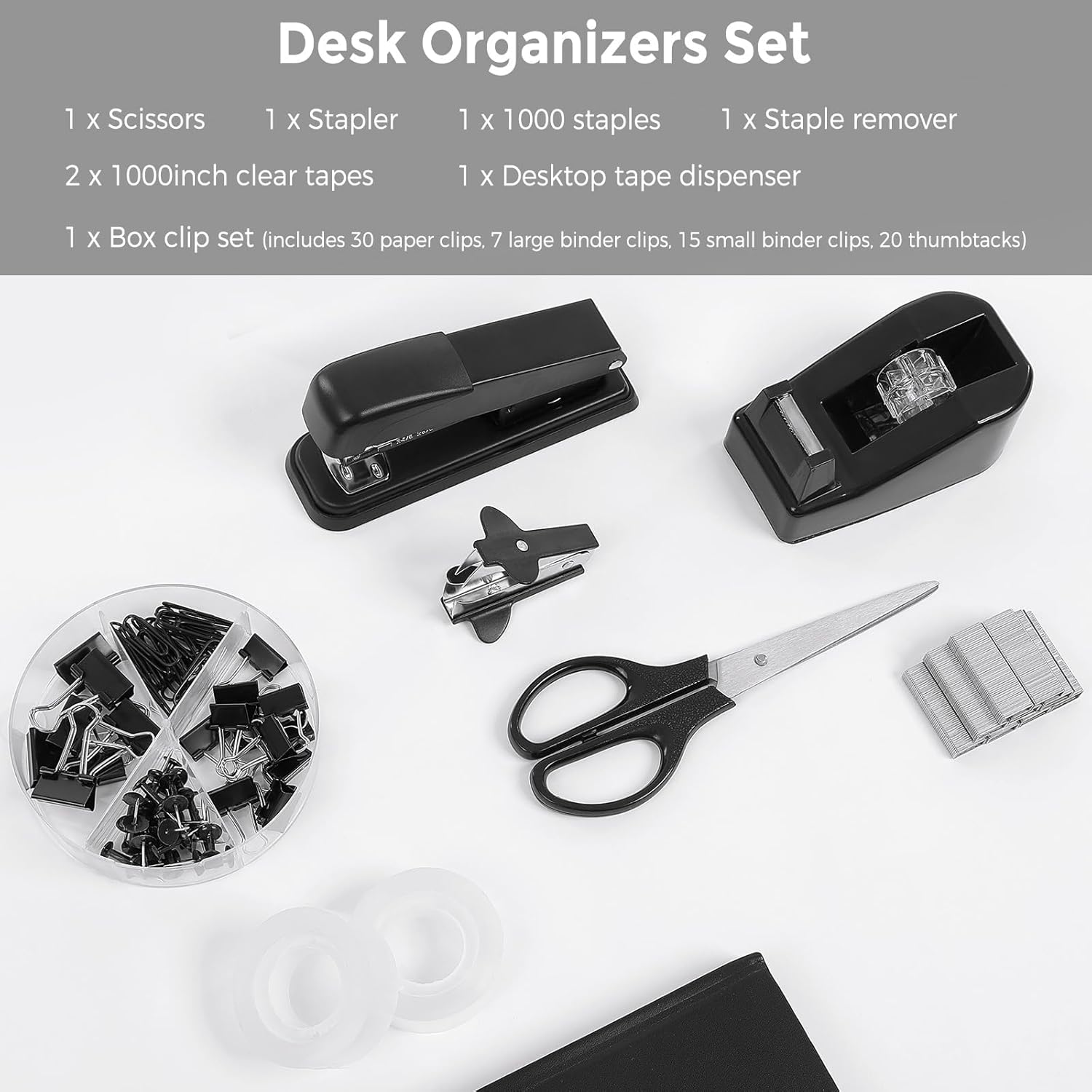 SKYDUE Pink Office Desk Accessories, Pink Office Supplies, Stapler, Tape Dispenser, Scissors, Clips and 1000pcs Staples,Office Supplies for Desk for Women