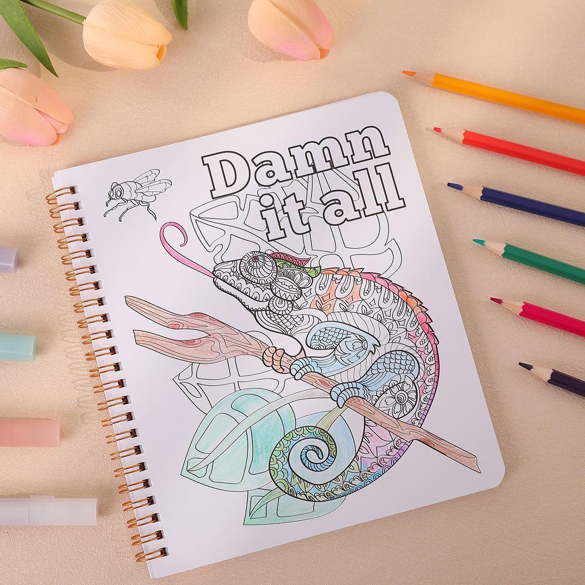 SKYDUE Aesthetic Adult Coloring Book Set of 2, Coloring Books for Adults Relaxation, Spiral Bound Funny Animal & Flower Designs for Stress Relief, Gift for Women and Men