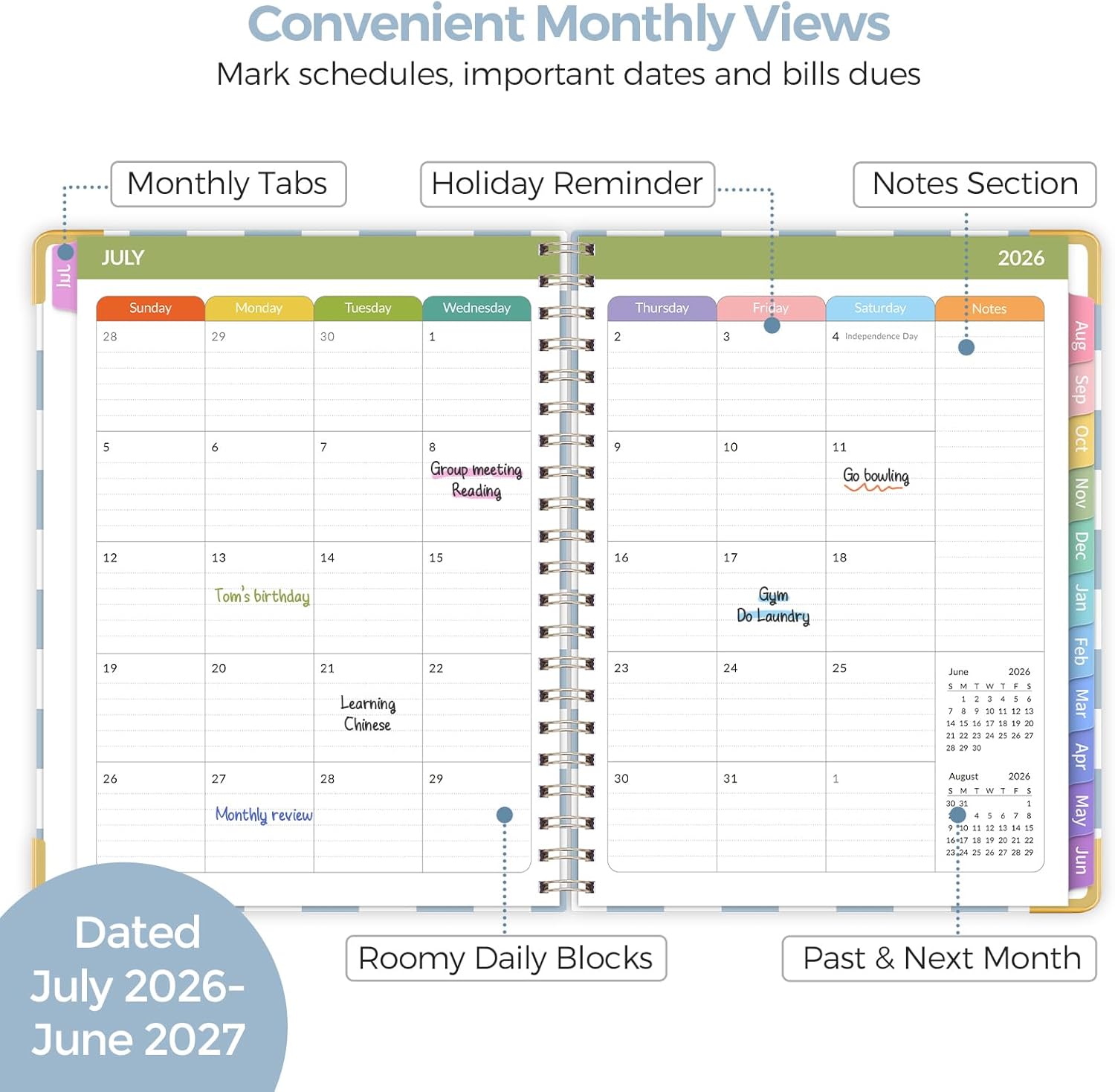 SKYDUE Teacher Planner 2026-2027 Academic Year, 8.5" x 11" Deluxe Teacher Lesson Planner with Monthly Tabs & Stickers, Lesson Plan Book 26-27, Grid