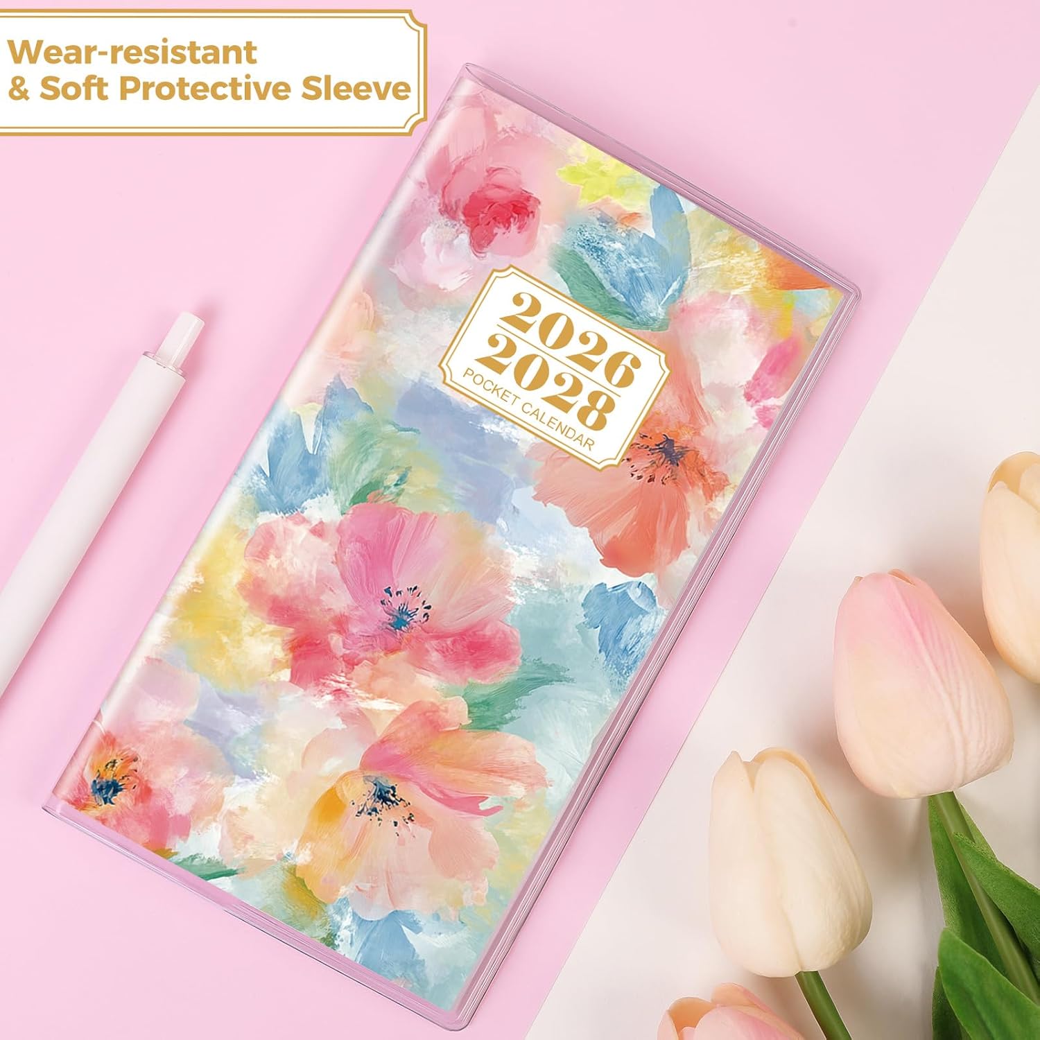 SKYDUE Pocket Calendar 2026-2027, Pocket Monthly Planner Jan 2026 - Dec 2027 for Purse, 6.7" X 3.7" 24-Month Small Planner, Academic Year Calendar, Compact Design with Plastic Sleeve