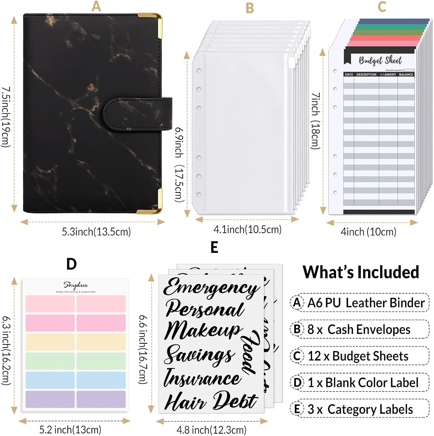 SKYDUE Budget Binder, Money Saving Binder with Zipper Envelopes, Cash Envelopes and Expense Budget Sheets for Budgeting