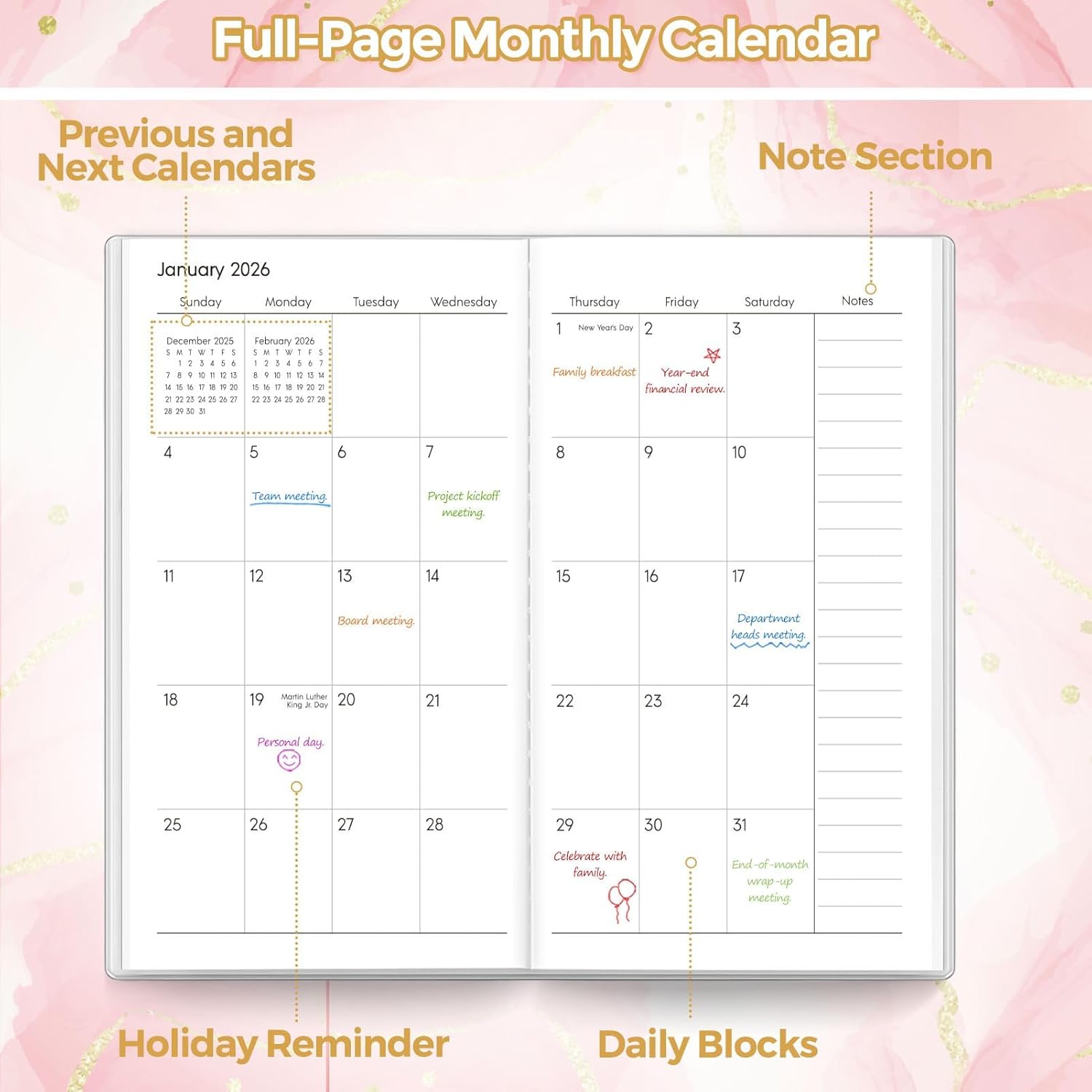 SKYDUE Pocket Calendar 2026-2027, Pocket Monthly Planner Jan 2026 - Dec 2027 for Purse, 6.7" X 3.7" 24-Month Small Planner, Academic Year Calendar, Compact Design with Plastic Sleeve