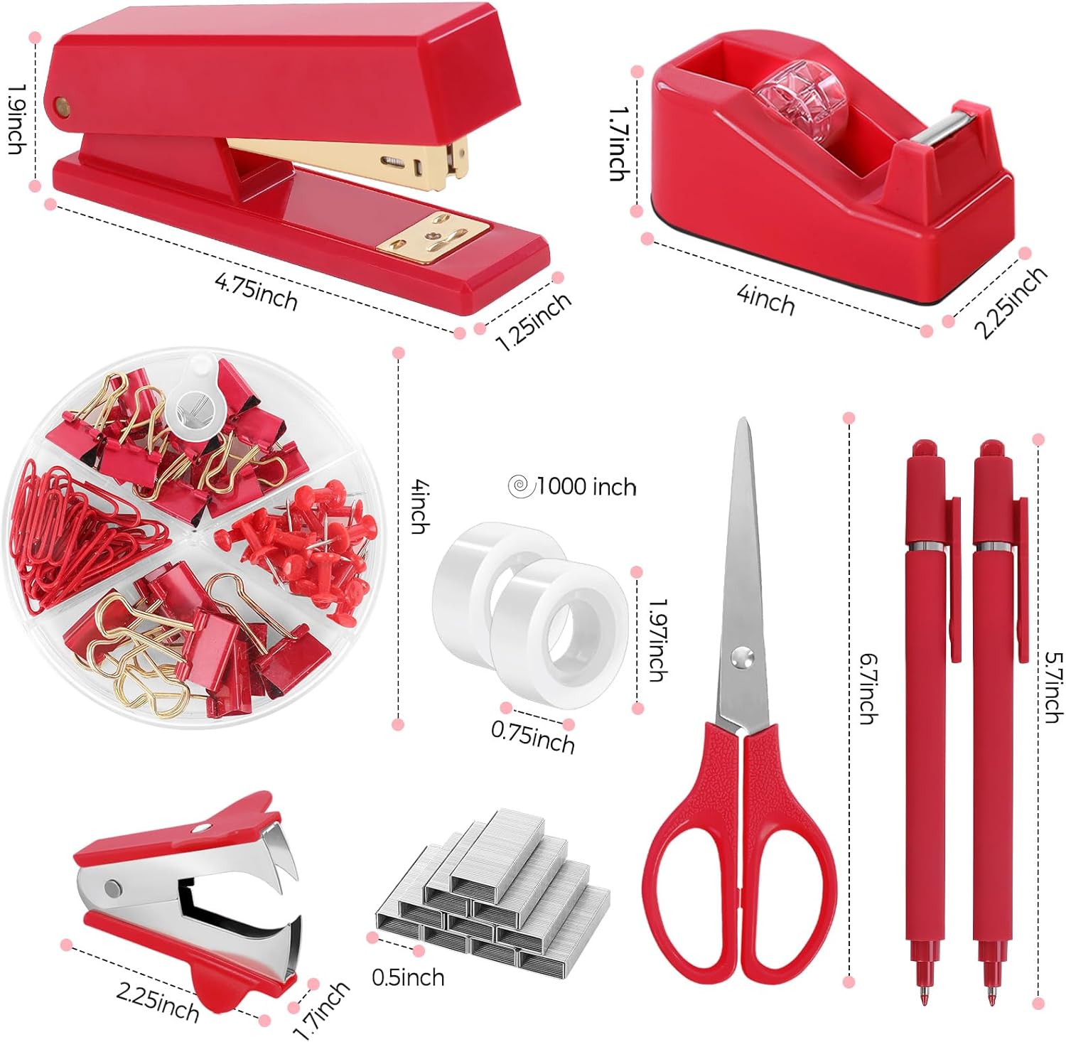 SKYDUE Pink Office Desk Accessories, Pink Office Supplies, Stapler, Tape Dispenser, Scissors, Clips and 1000pcs Staples,Office Supplies for Desk for Women