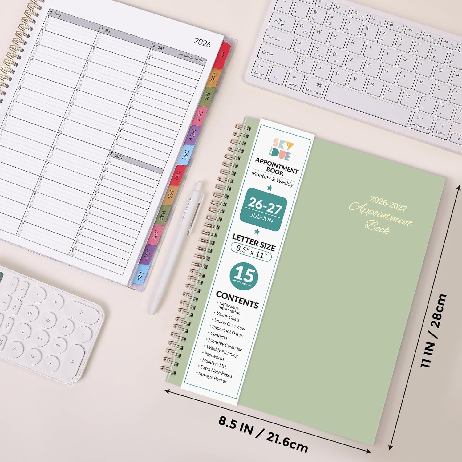 SKYDUE Appointment Book 2026-2027, Academic Hourly Planner from July 2026 - June 2027, 8.5" x 11" Weekly & Monthly Schedule Planner with 15-Minute Interval- Perfect for Daily Planning White Flower