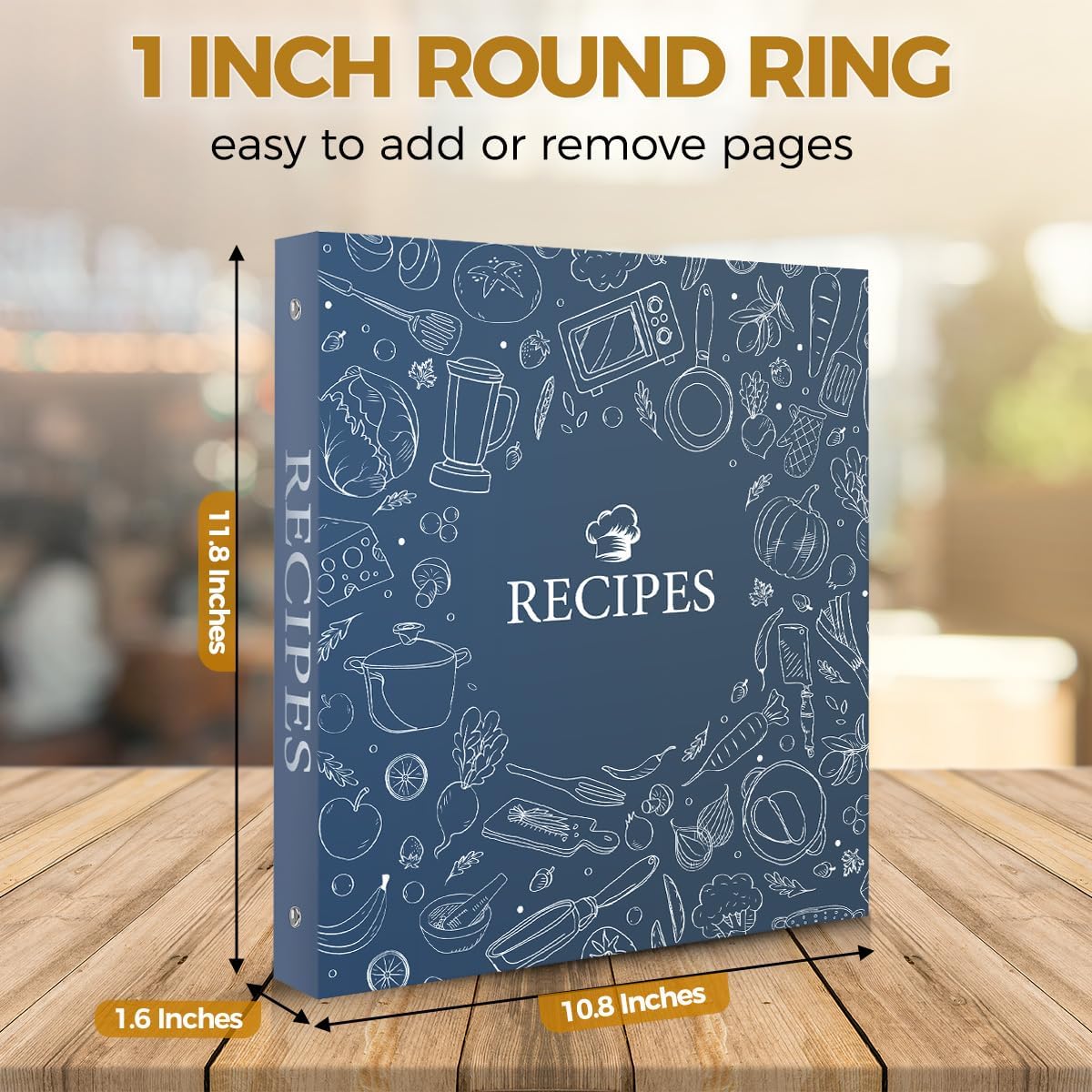Recipe Binder 8.5x11 3 Ring, 1" Round Rings, Recipe Book to Write in Your own Recipes, Recipe Binder with 60 Plastic Sleeves, 12 Dividers, 60 Blank Recipe Cards, Family Recipe Organizer