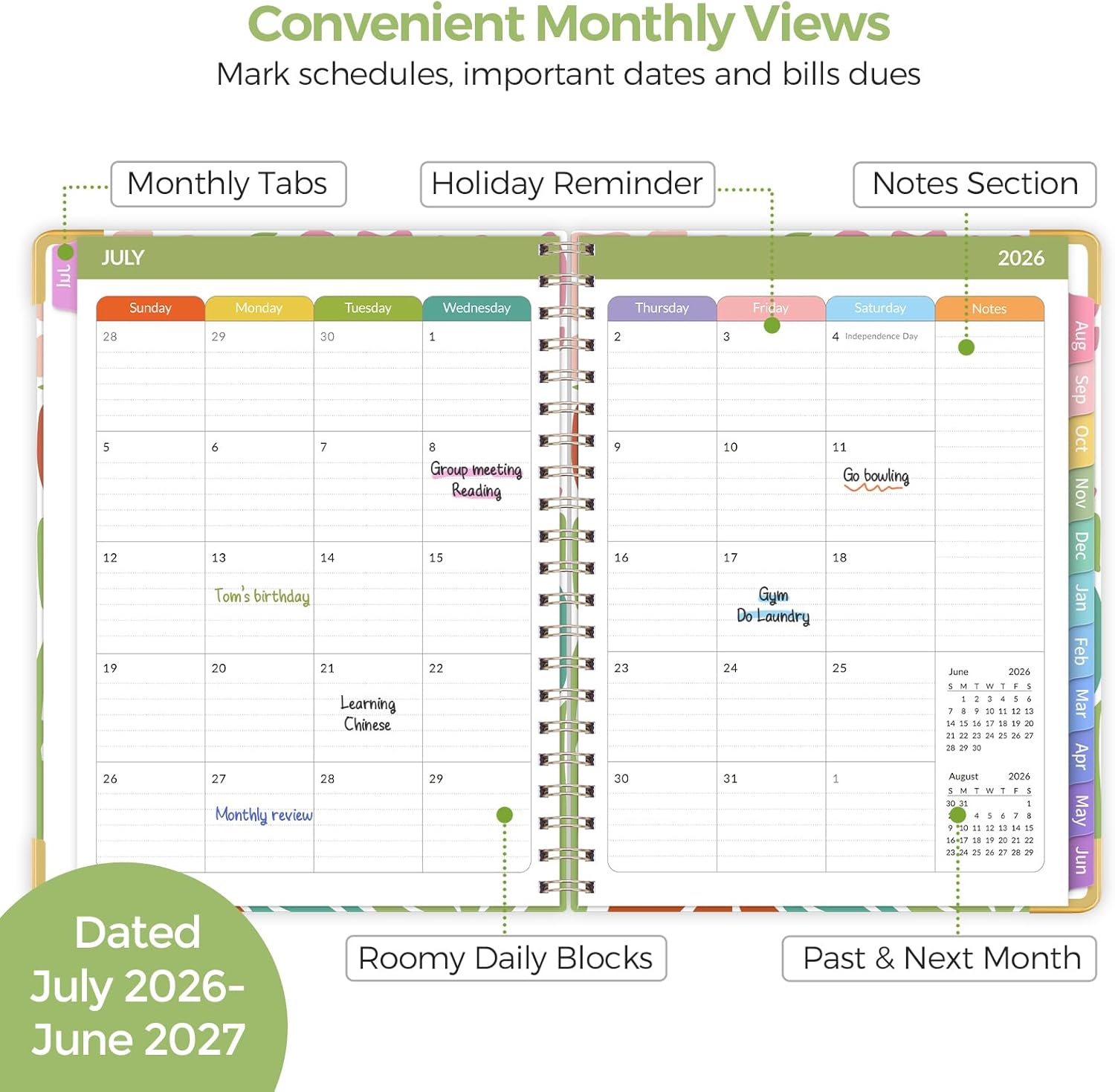 SKYDUE Teacher Planner 2026-2027 Academic Year, 8.5" x 11" Deluxe Teacher Lesson Planner with Monthly Tabs & Stickers, Lesson Plan Book 26-27, Grid
