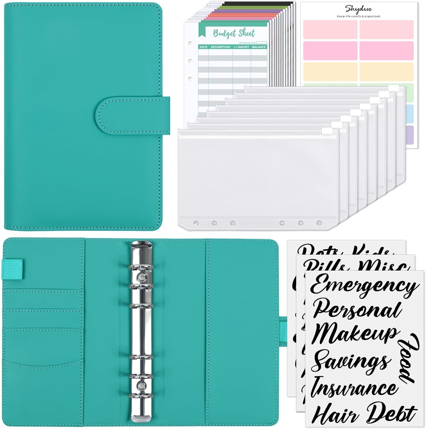 SKYDUE Budget Binder, Money Saving Binder with Zipper Envelopes, Cash Envelopes and Expense Budget Sheets for Budgeting