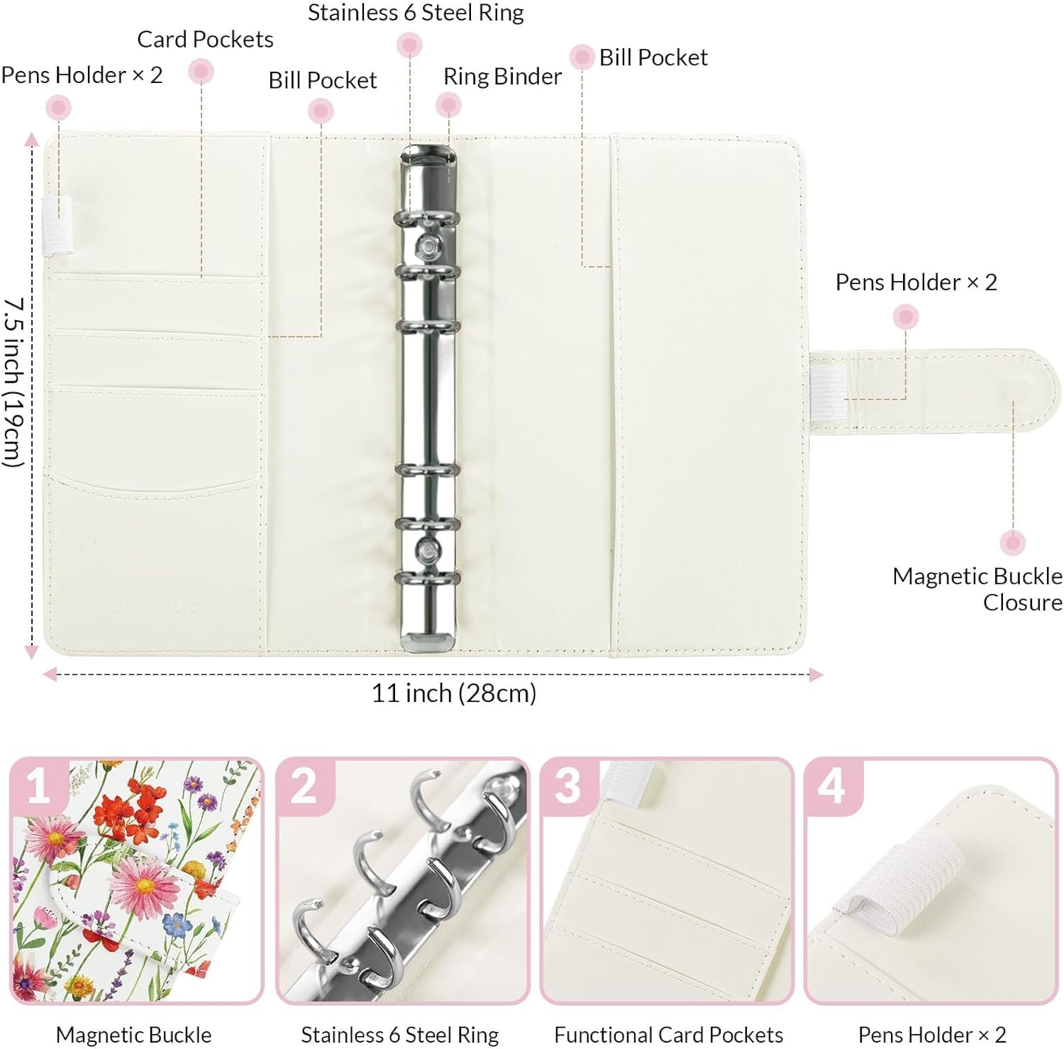 SKYDUE Budget Binder with 8pcs Zipper Envelopes,Money Organizer for Cash with 12pcs Expense Sheets & 24 Rose Gold Sticky Labels
