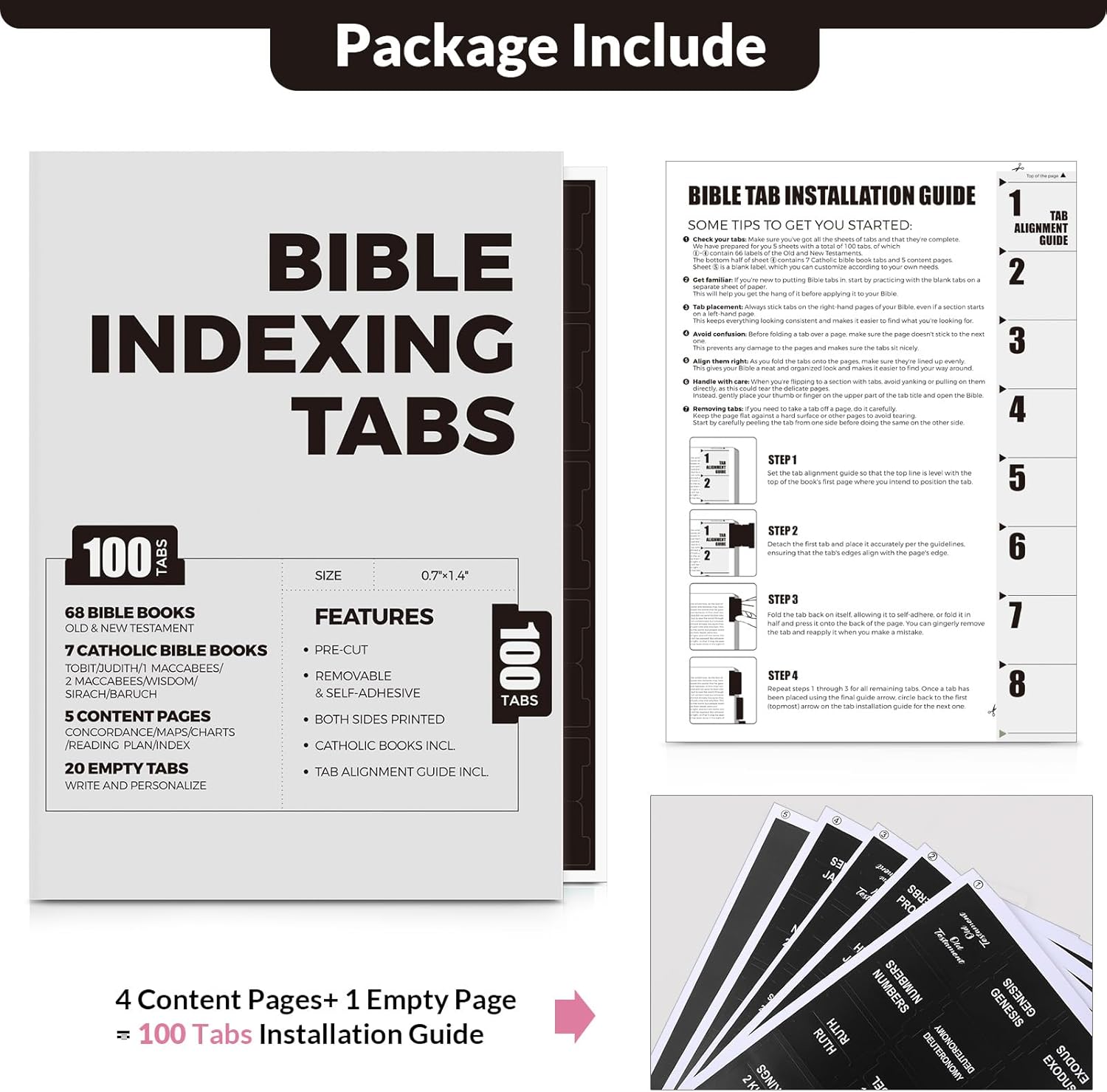 SKYDUE Bible Tabs: 100 Laminated Study Tabs for Women & Men, Pink