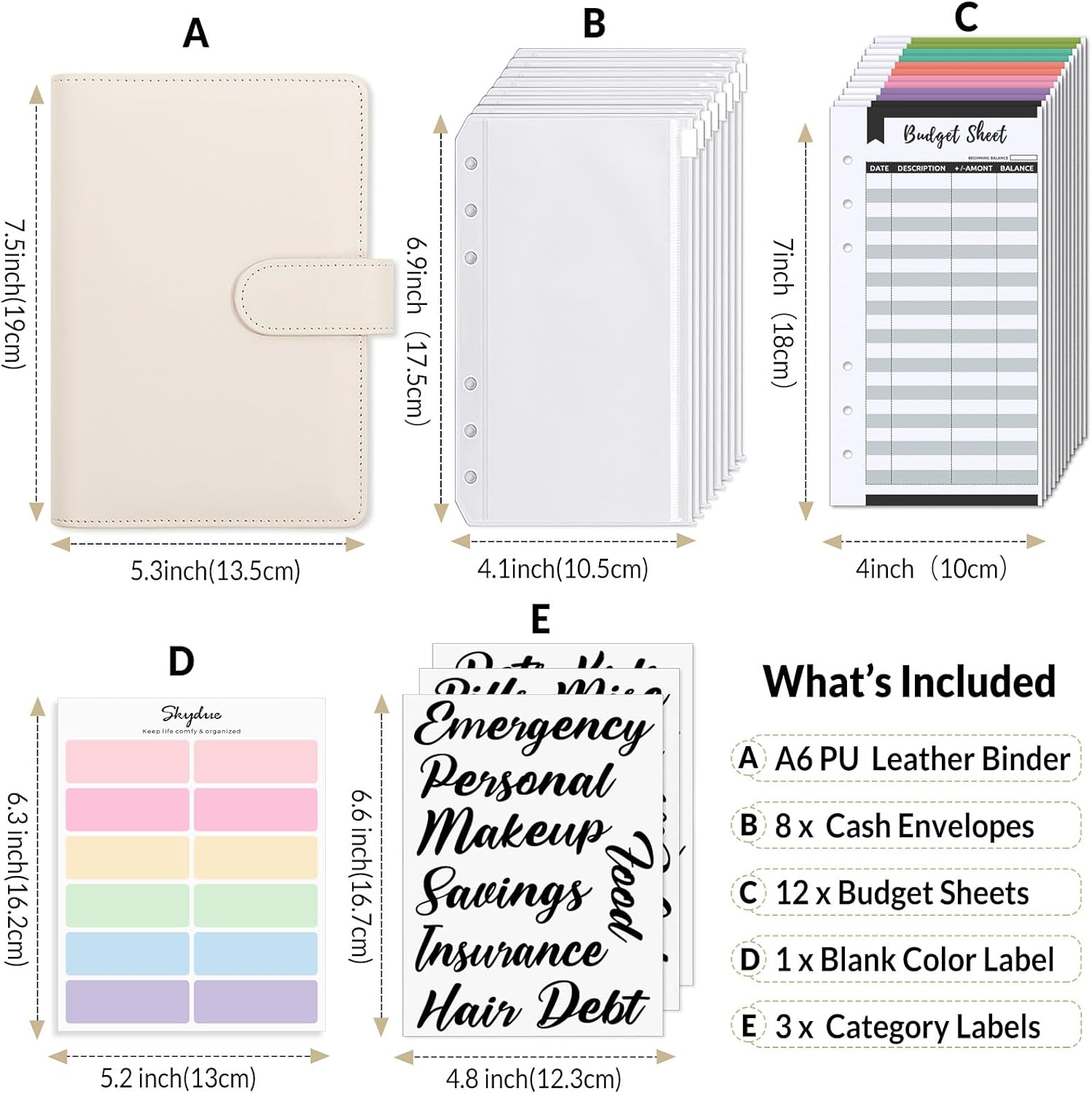 SKYDUE Budget Binder, Money Saving Binder with Zipper Envelopes, Cash Envelopes and Expense Budget Sheets for Budgeting