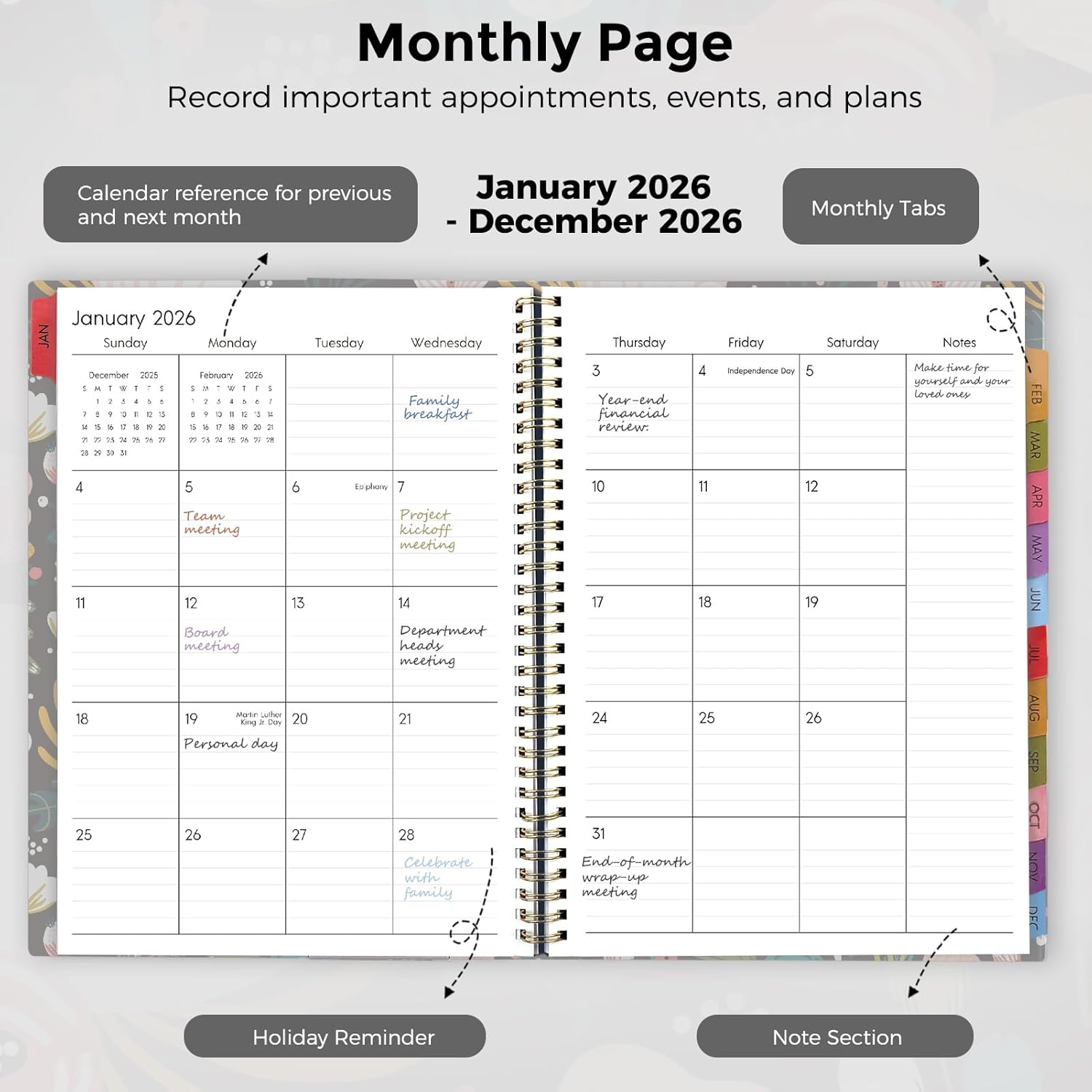 SKYDUE Appointment Book 2026-2027, Academic Hourly Planner from July 2026 - June 2027, 8.5" x 11" Weekly & Monthly Schedule Planner with 15-Minute Interval- Perfect for Daily Planning White Flower