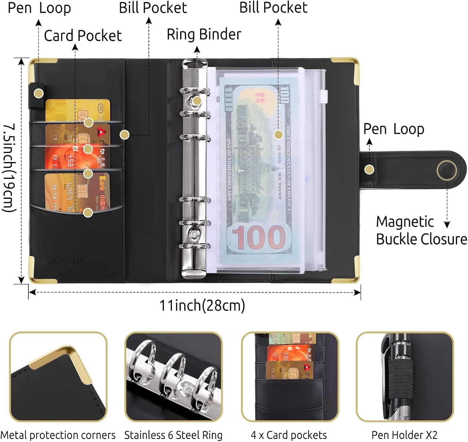 SKYDUE Budget Binder, Money Saving Binder with Zipper Envelopes, Cash Envelopes and Expense Budget Sheets for Budgeting