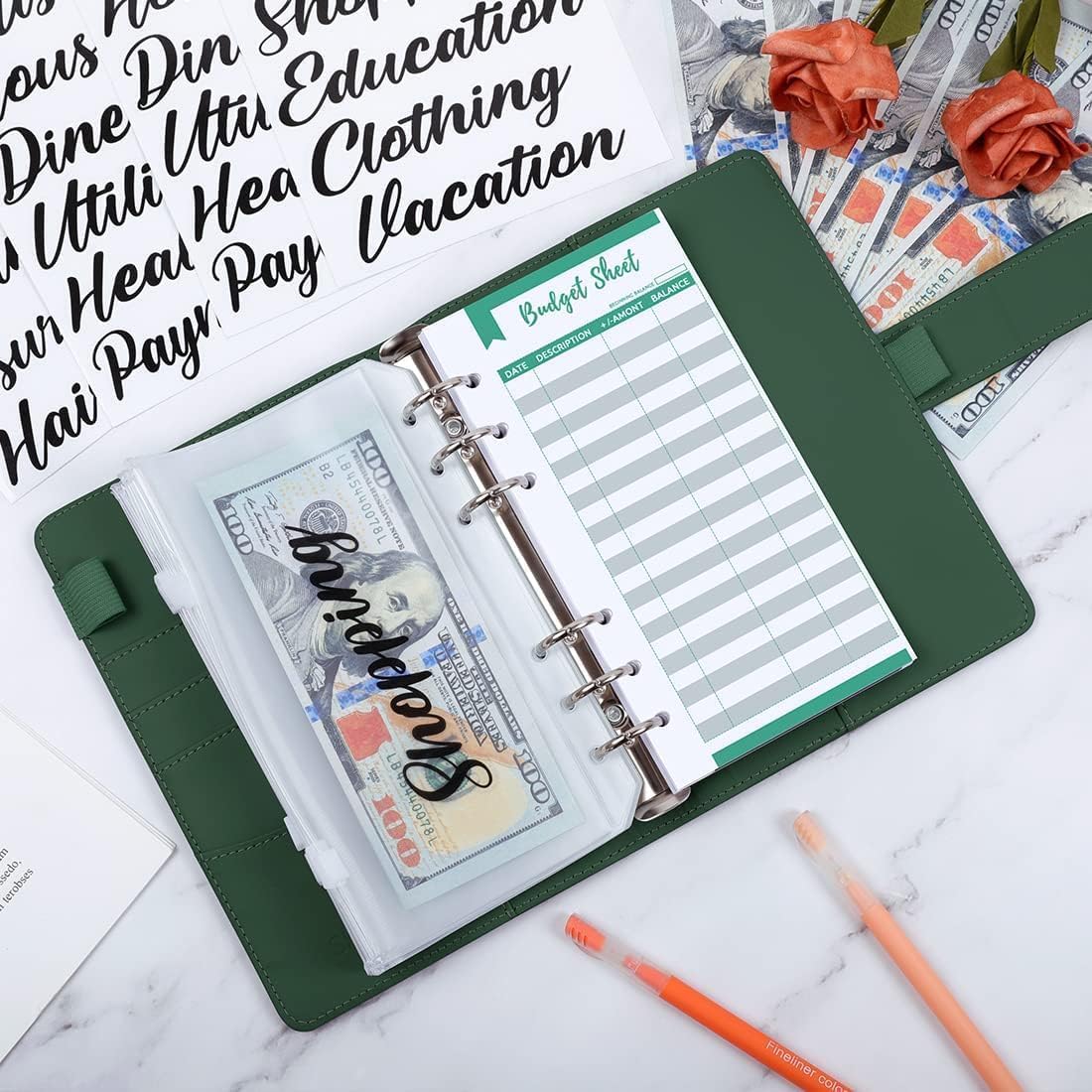 SKYDUE Budget Binder, Money Saving Binder with Zipper Envelopes, Cash Envelopes and Expense Budget Sheets for Budgeting