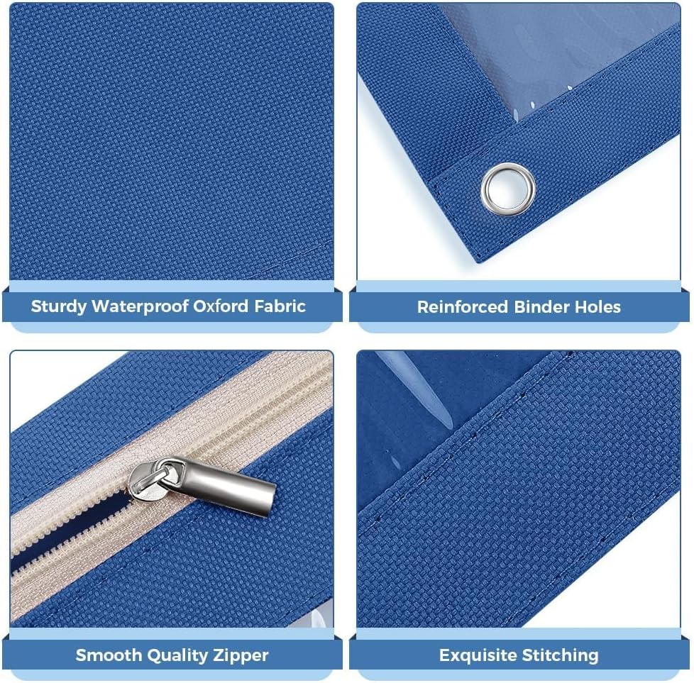 SKYDUE 3 Ring Pencil Pouch for Binder, Zipper Binder Pencil Pouch with 3 Pockets and Mesh Window, Durable Organizer for School Supplies, Cables, Earbuds, Makeup