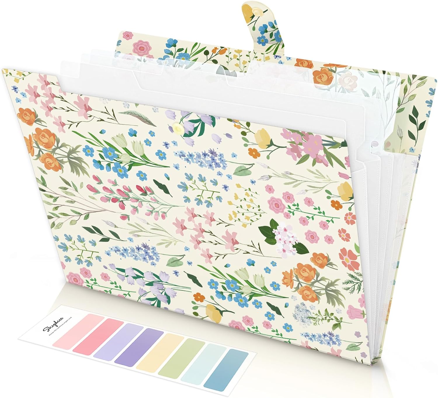 SKYDUE Expanding File Folder with 5 Pockets, Floral Accordion File Organizer for Important Document, Portable Receipt Paper Organizer, School Office Supplies Black