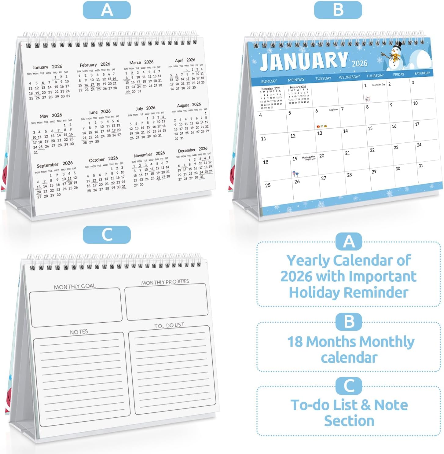SKYDUE Small Desk Calendar 2026-2027, Apr. 2026 to Dec. 2027, 21 Months Small Desk Calendar with Planner Stickers, 8.5" x 7" Desktop Calendar Planner, Kraft