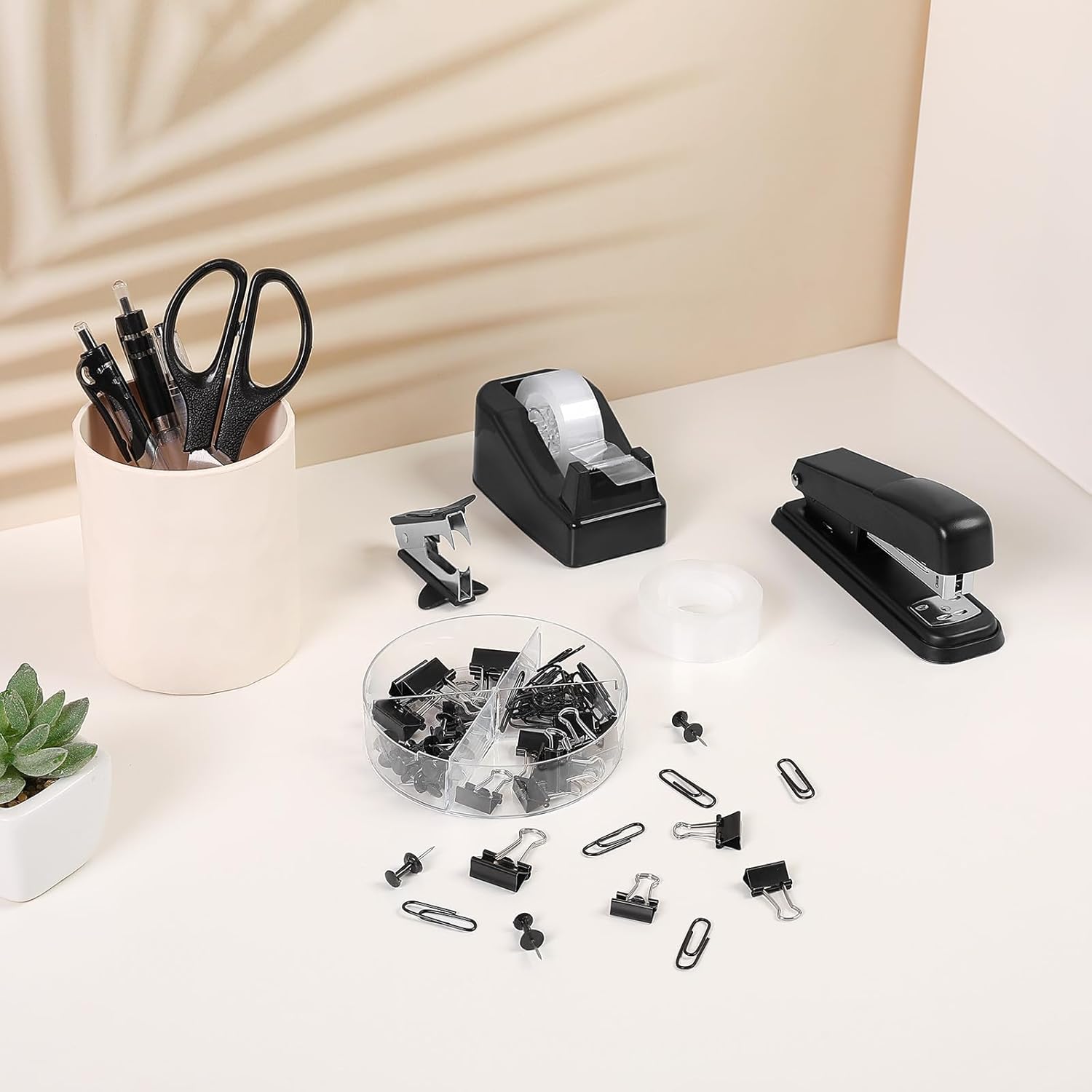 SKYDUE Pink Office Desk Accessories, Pink Office Supplies, Stapler, Tape Dispenser, Scissors, Clips and 1000pcs Staples,Office Supplies for Desk for Women
