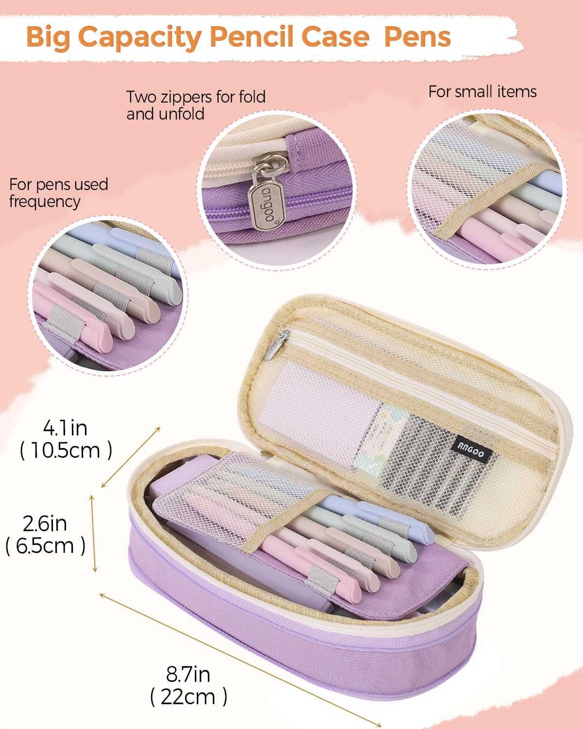 SKYDUE Cute School Supplies 44 PCS, Aesthetic Pencil Case with 12 Pastel Highlighters, 5 Black Gel Pens, 6 Color Gel Pens & Mechanical Pencils, College Essentials Students Stationary Set Pink