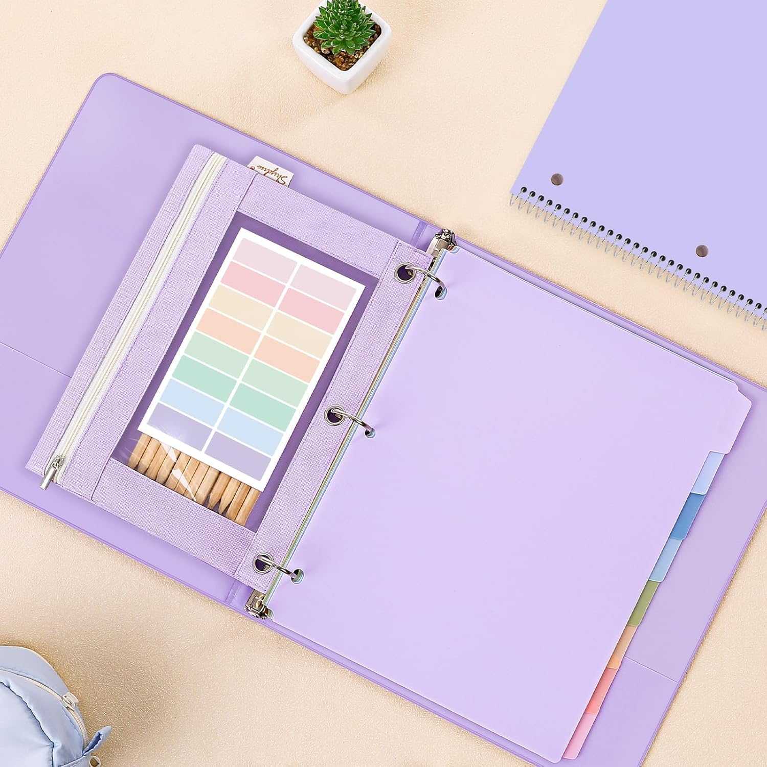 SKYDUE School Supplies Set – 1" 3-Ring Binder, 2 Expanding File Folders, 3 Spiral Notebooks, 8 Tab Dividers & Pencil Pouch – Cute Stationery for High School Stude, College Essentials Purple