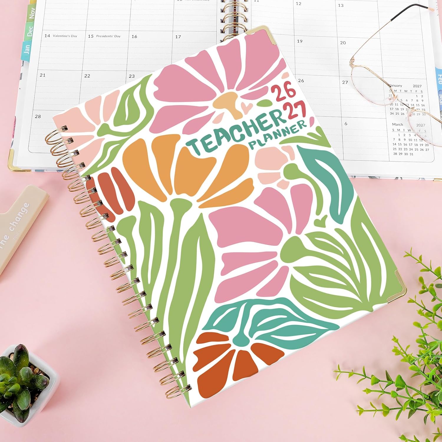 SKYDUE Teacher Planner 2026-2027 Academic Year, 8.5" x 11" Deluxe Teacher Lesson Planner with Monthly Tabs & Stickers, Lesson Plan Book 26-27, Grid