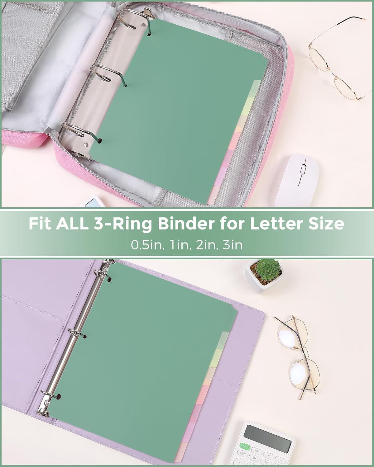 SKYDUE 8 Tab Binder Dividers, Letter Size, Durable Plastic Dividers for 3 Ring Binder, Write & Erase Binder Dividers with Tabs, 1 Set, Aesthetic Pastels Binder Divider for School, Office
