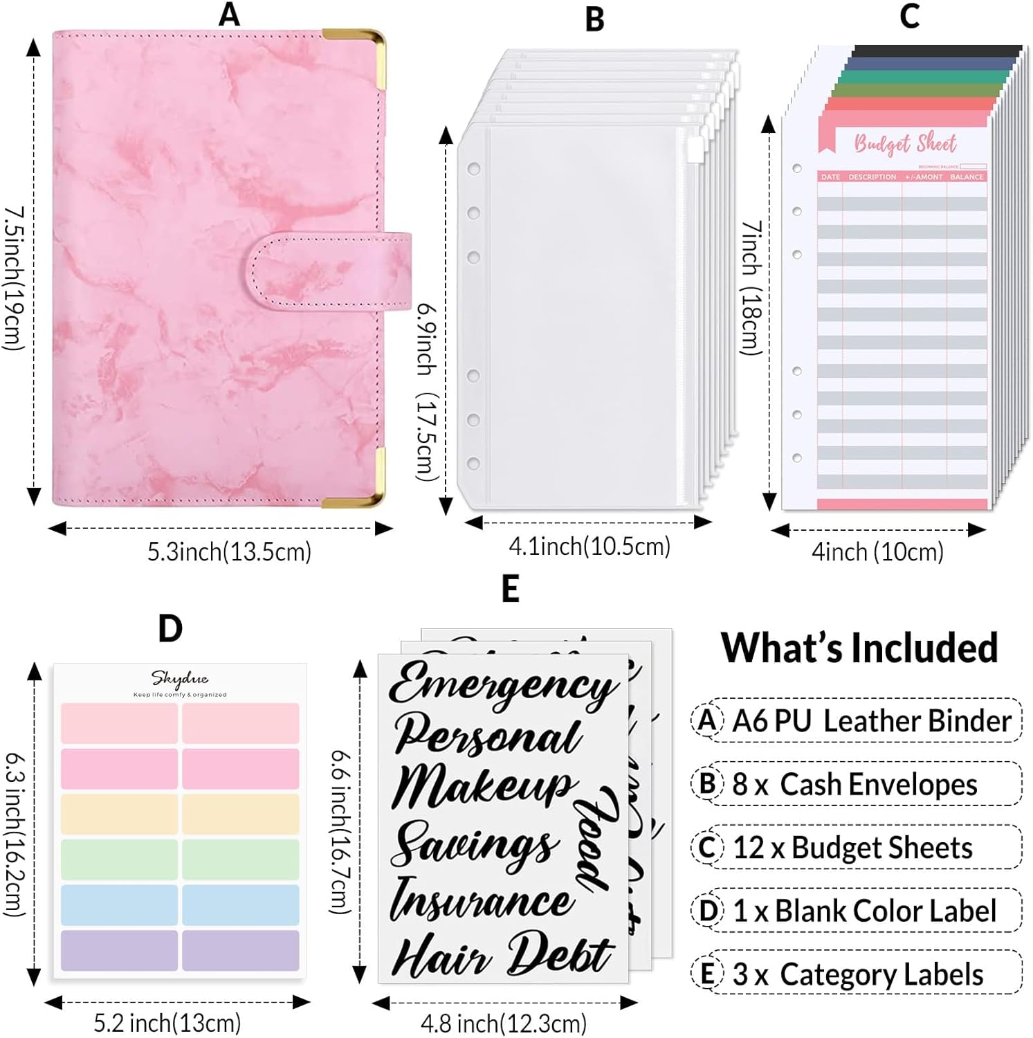 SKYDUE Budget Binder, Money Saving Binder with Zipper Envelopes, Cash Envelopes and Expense Budget Sheets for Budgeting