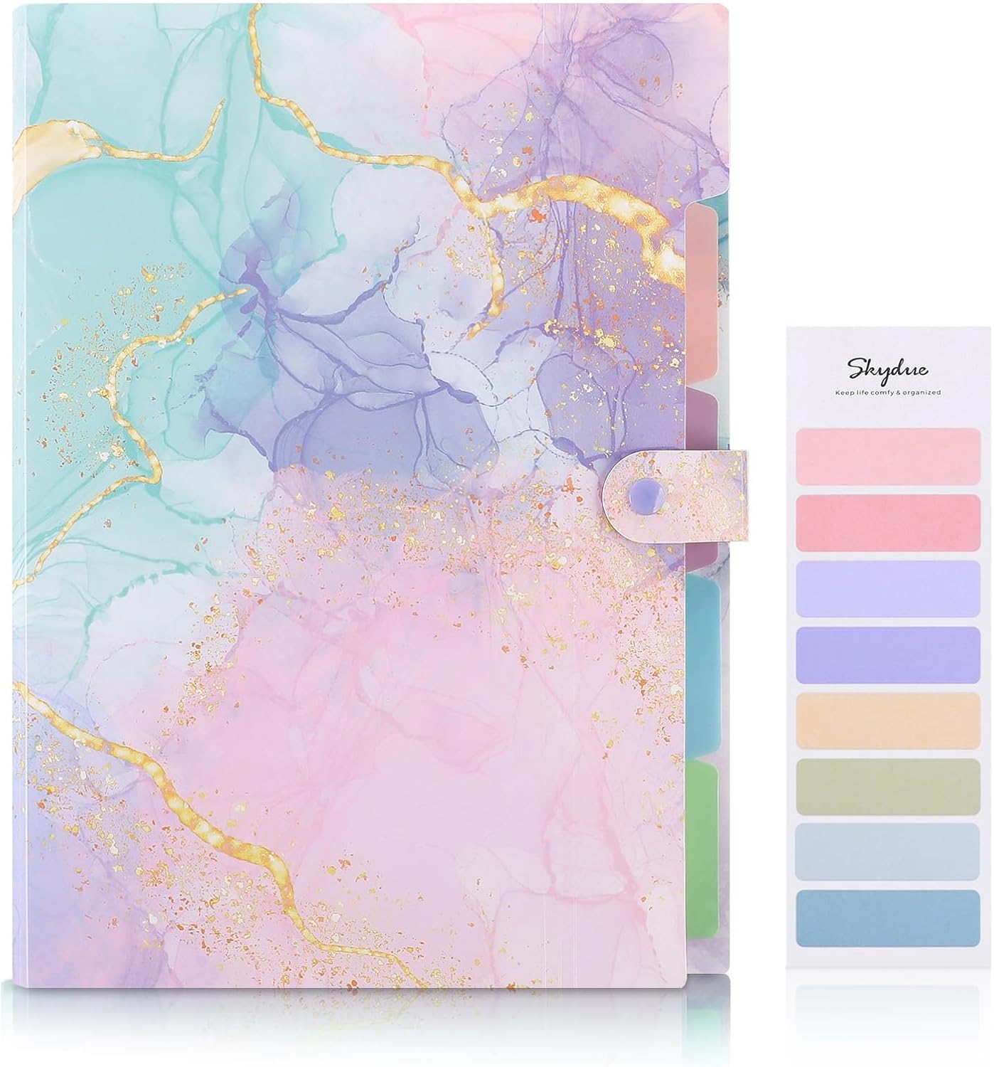 SKYDUE Expanding File Folder with 5 Pockets, Cute Accordion File Organizer, Letter Size Filing Folder, Letter Size Folders for Documents, School Office Supplies Marble Pink