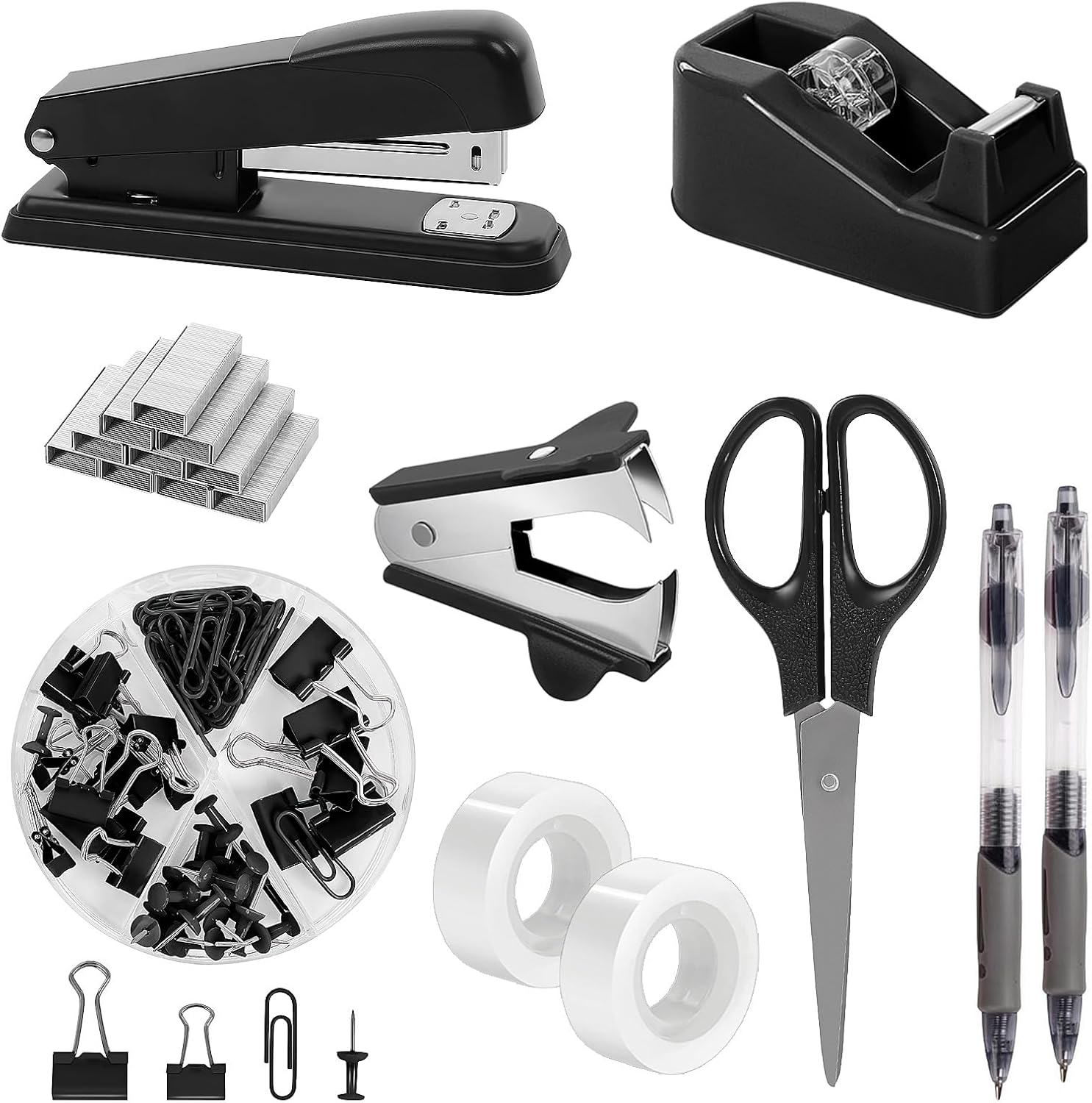 SKYDUE Pink Office Desk Accessories, Pink Office Supplies, Stapler, Tape Dispenser, Scissors, Clips and 1000pcs Staples,Office Supplies for Desk for Women