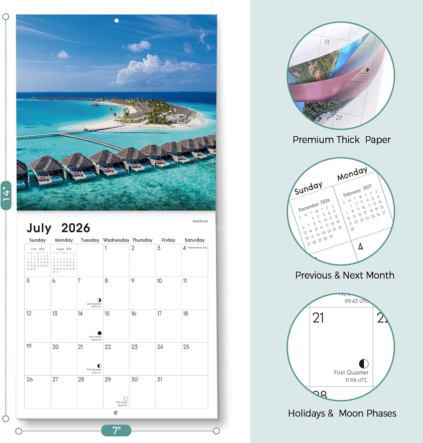 SKYDUE 2026 Wall Calendar 12"x24" Opened, 18-Month Puppy Dog Calendar from January 2026 to June 2027 with Stickers, Thick Paper Monthly Calendar for Home Office Organizing & Planning